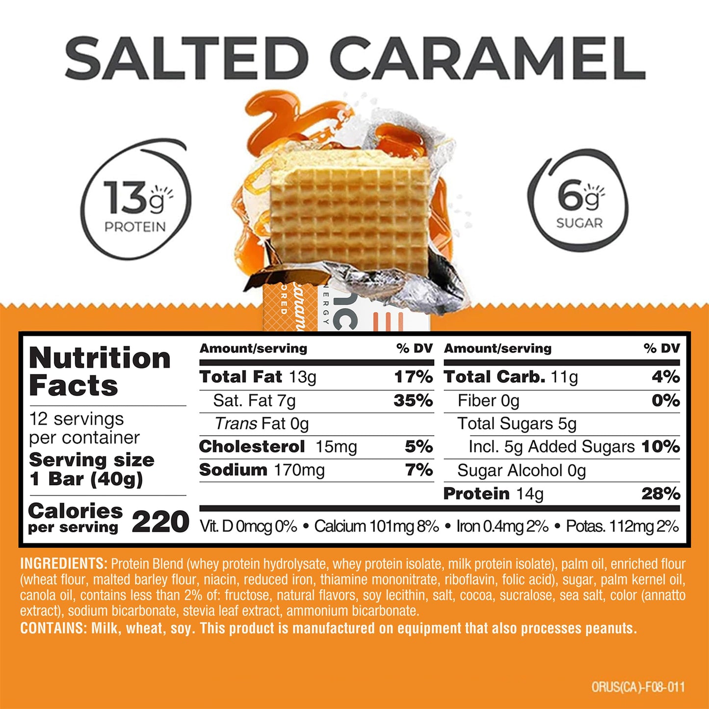 Power Crunch Protein Energy Wafer Bars, Salted Caramel, 1.4 Ounce (12 Count)