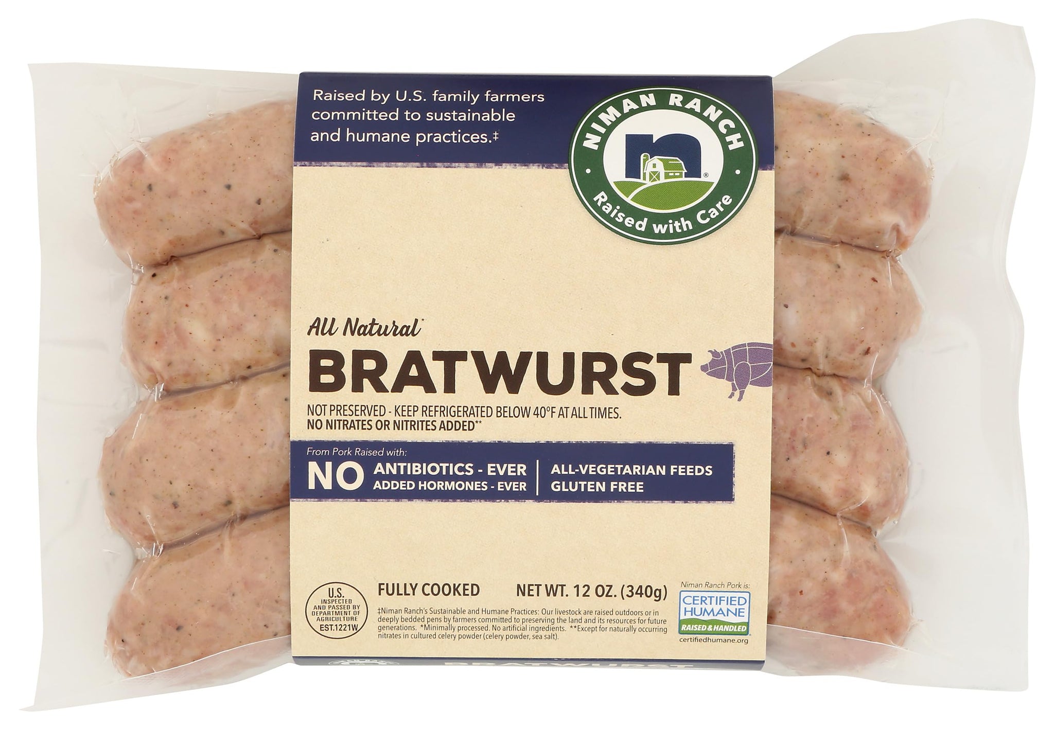 Niman Ranch, Sausage Bratwurst Pork, 12 Ounce