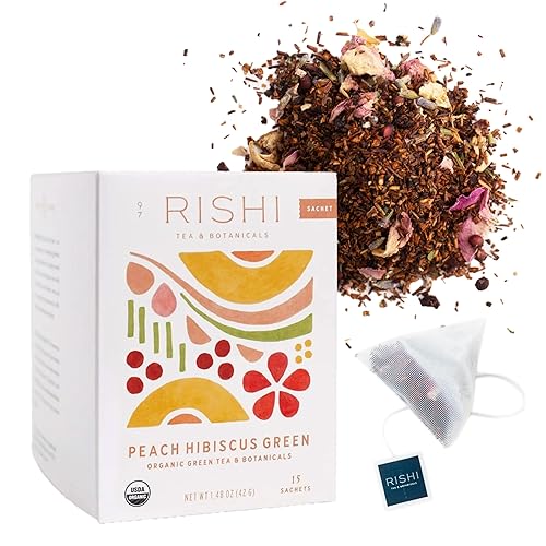 Rishi Organic Peach Hibiscus Green Tea Sachets, 15 CT