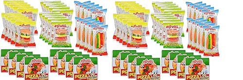 E.Frutti Gummi Candy Variety Party Set: 8 Pizzas, 10 Mini Burgers, 10 Sour Mini Burgers, 10 Hotdogs (38 total)Two Pack