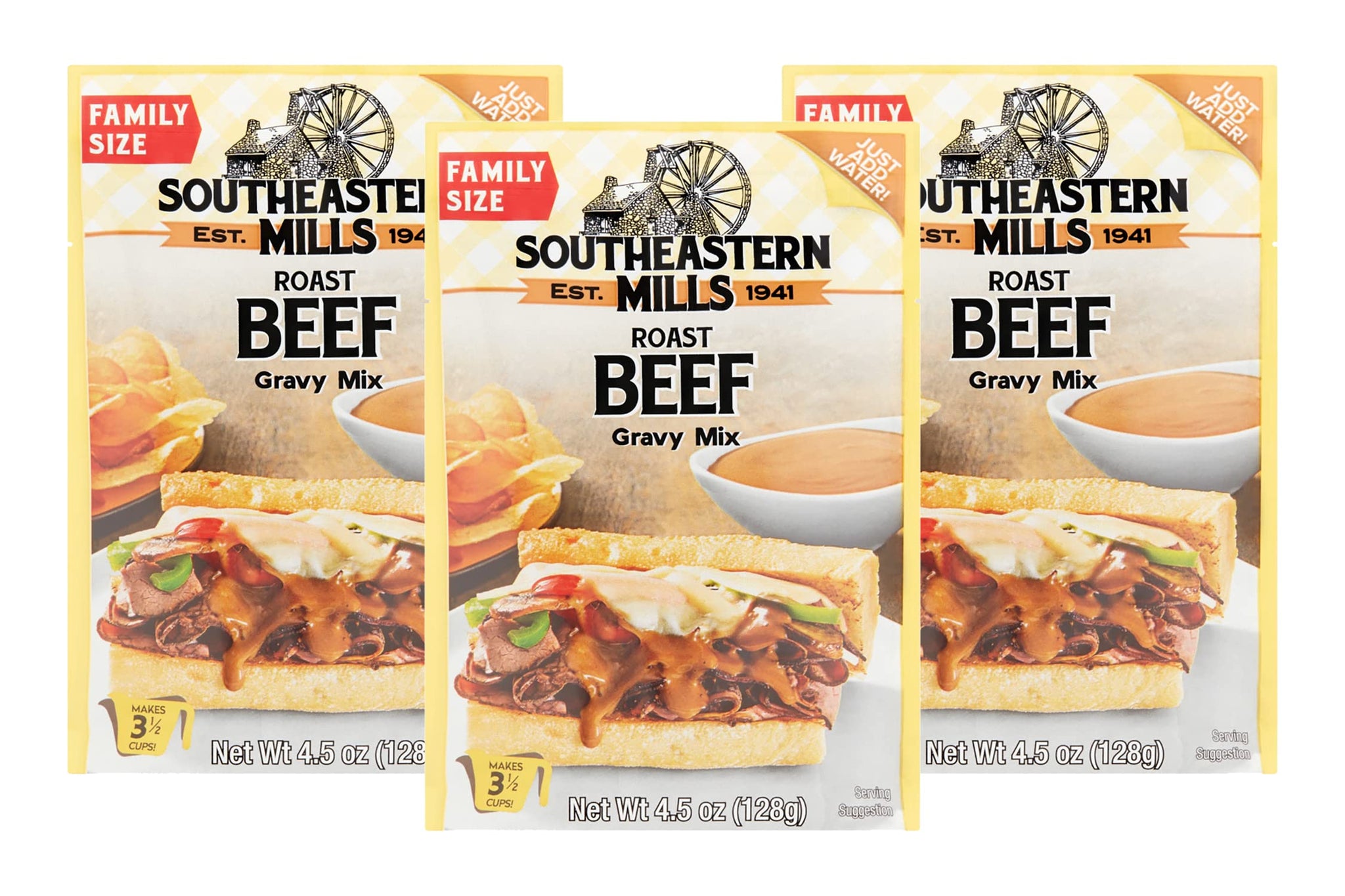Southeastern Mills Gravy Mix, Roast Beef Gravy Mix, Custom Blend of Spices & Seasonings, Makes 3 ½ Cups of Gravy, Just Add Water, 4.5 OZ Packet (Pack