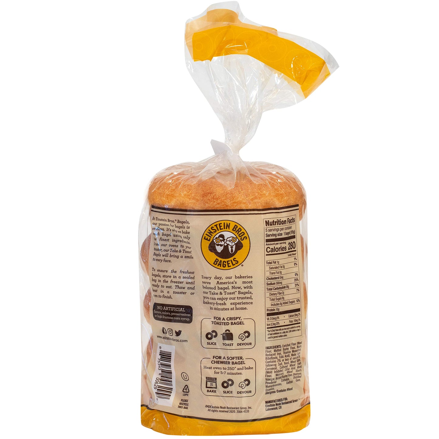 Einstein Bros. Bagels, Take & Toast, Plain, 5 Count, 18.5 Ounce (Frozen)