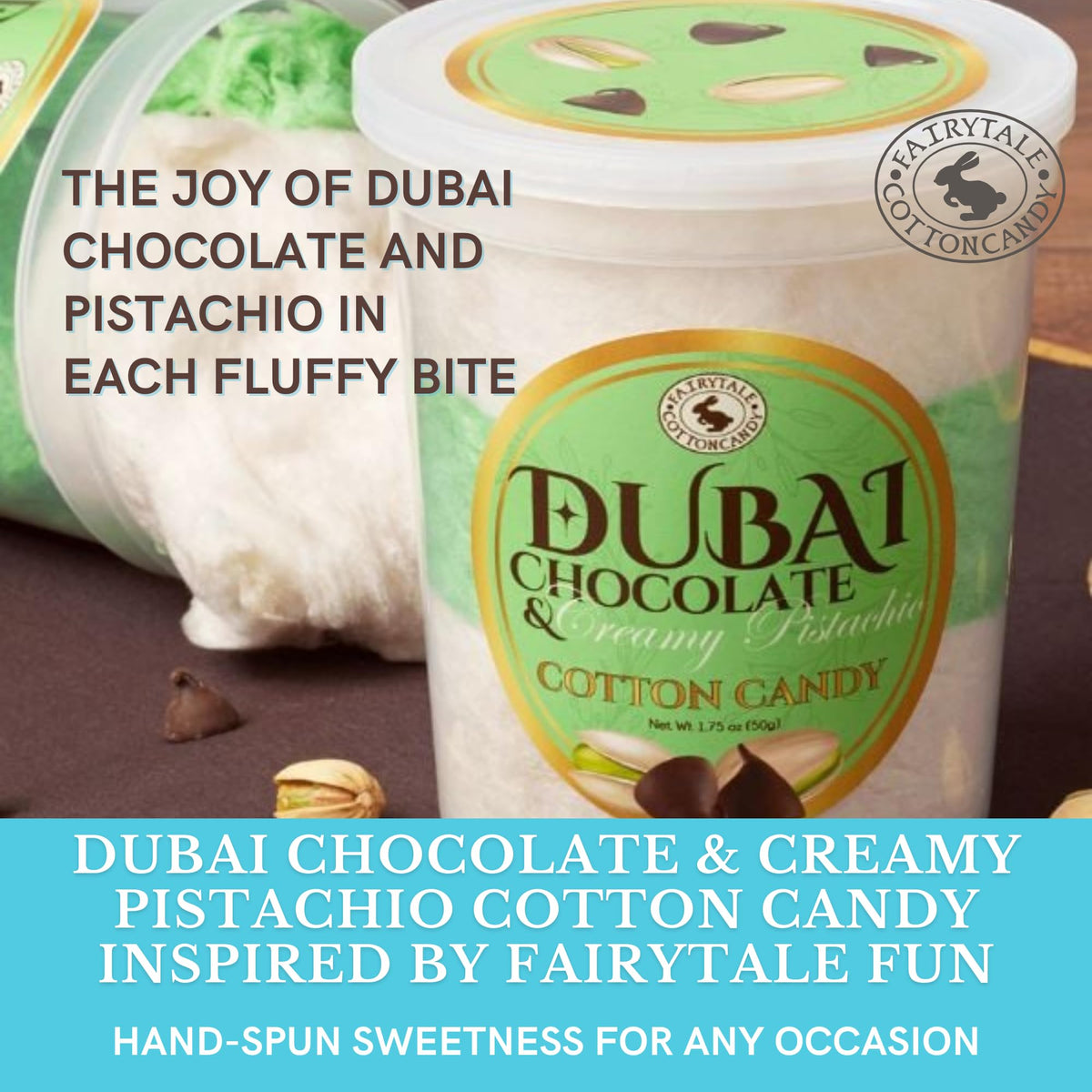 CHOCOLATE STORYBOOK Gourmet Flavored Cotton Candy - Unique Idea for Holidays, Birthdays, Gag Gifts, Party Favors (Dubai Chocolate, 1.75 oz, 2-Pack)