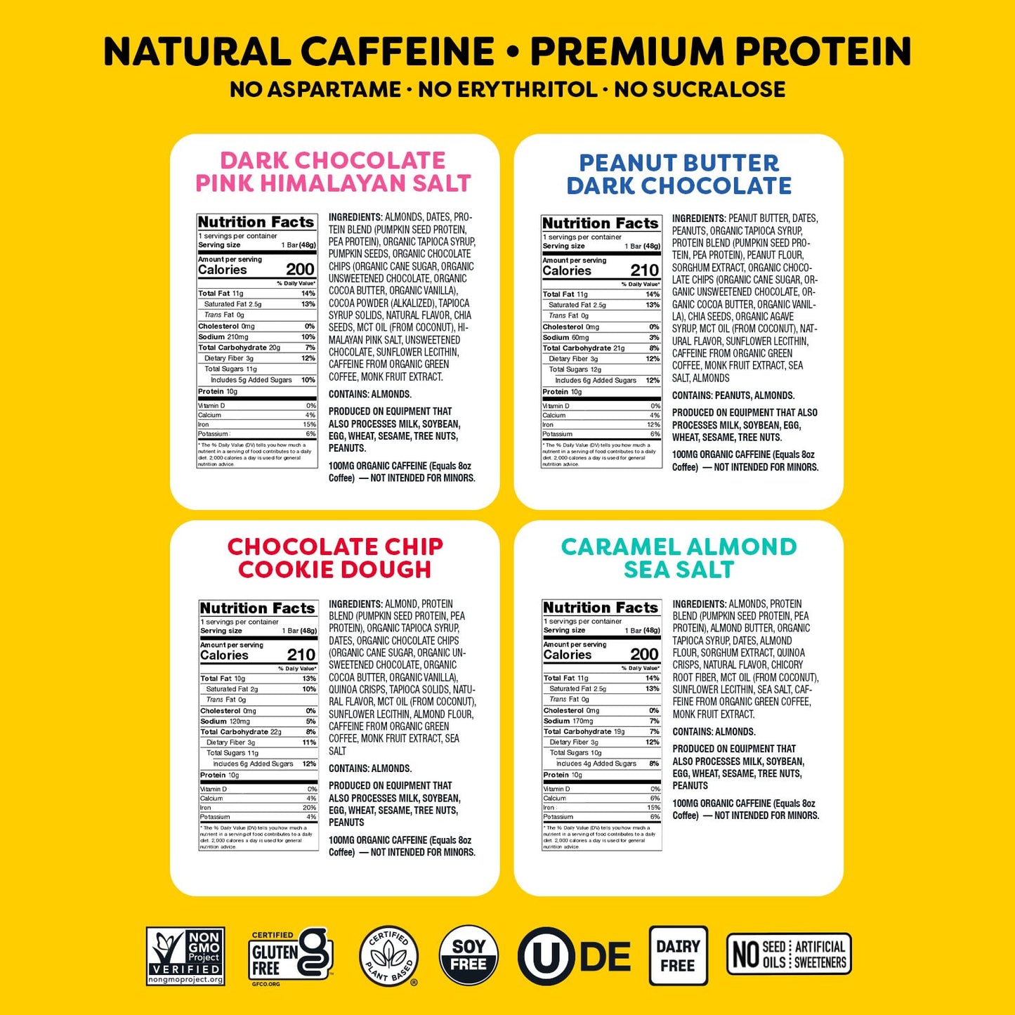 Quantum Energy Square: Energy Bar with Caffeine & 10g Protein. Delicious Healthy Snack On The Go. (Vegan, Gluten-free, Soy-free, Dairy-free) (Variety