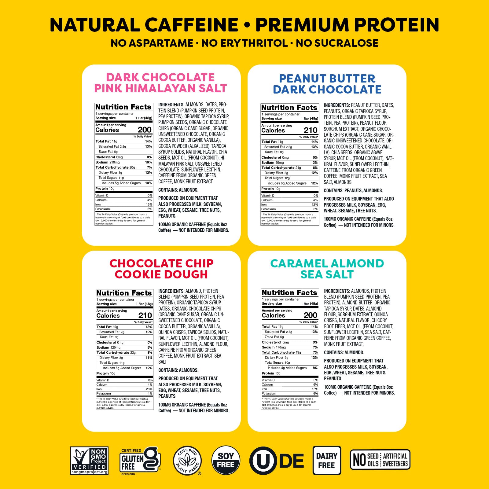 Quantum Energy Square: Energy Bar with Caffeine & 10g Protein. Delicious Healthy Snack On The Go. (Vegan, Gluten-free, Soy-free, Dairy-free) (Variety