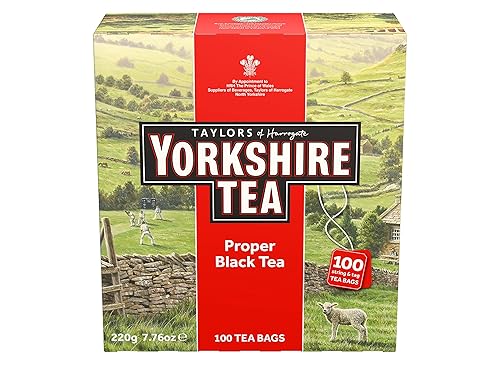 Yorkshire Tea, Red, Black Tea, String and Tagged Bags, 100 Count (Pack of 1), Refreshing, Satisfying, and Strong, Classic British Breakfast Blend