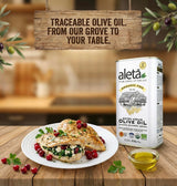 Aleta, USDA Organic Greek Extra Virgin Olive Oil, EU Certified Single Estate PDO Greece, 1 Lt (33.8 oz.) Tin, Kosher EK, Pack of 1