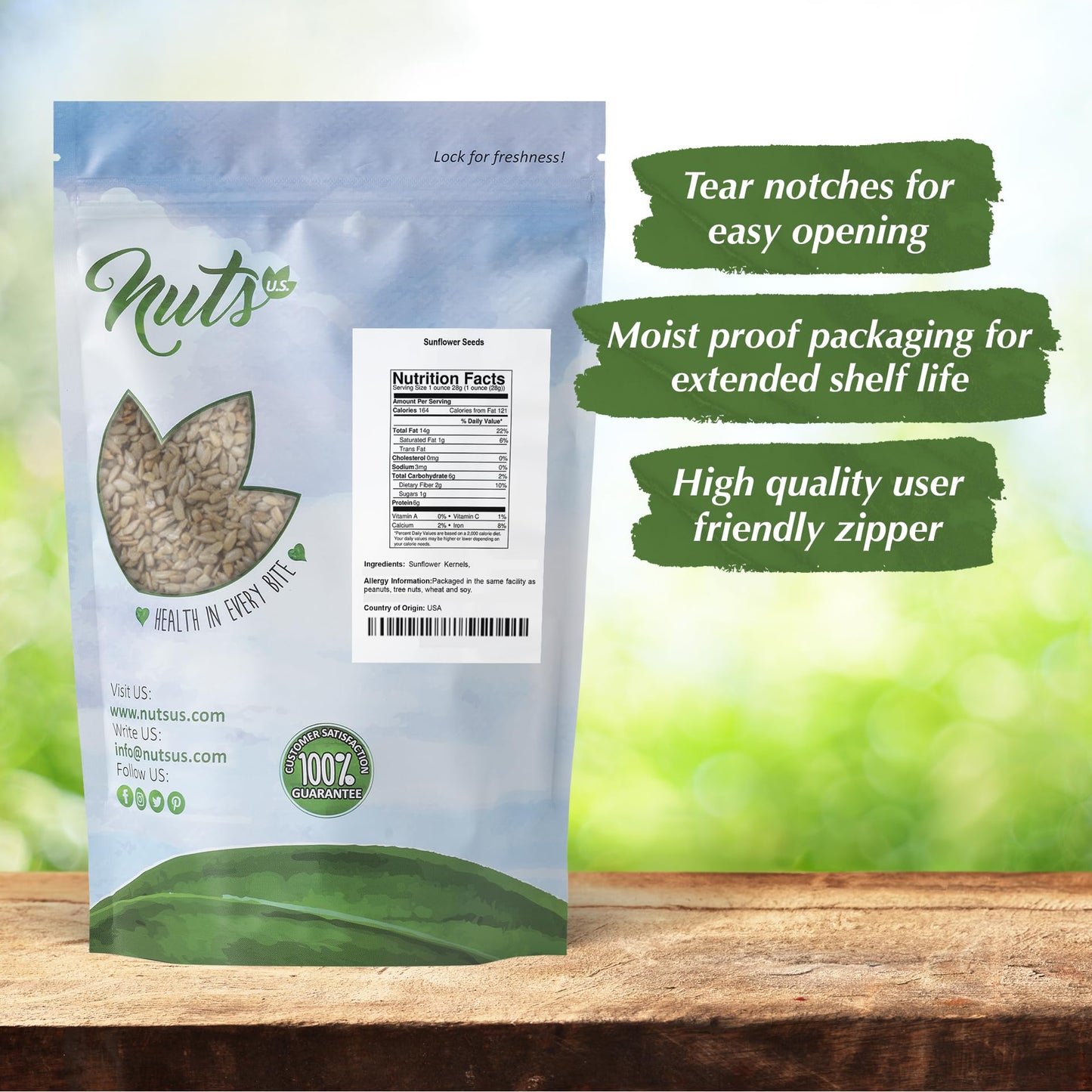 NUTS U.S. - Sunflower Kernels | Raw | A Rich Source of Protein | USA Grown and Packed in Resealable Bags!!! (2 LBS)