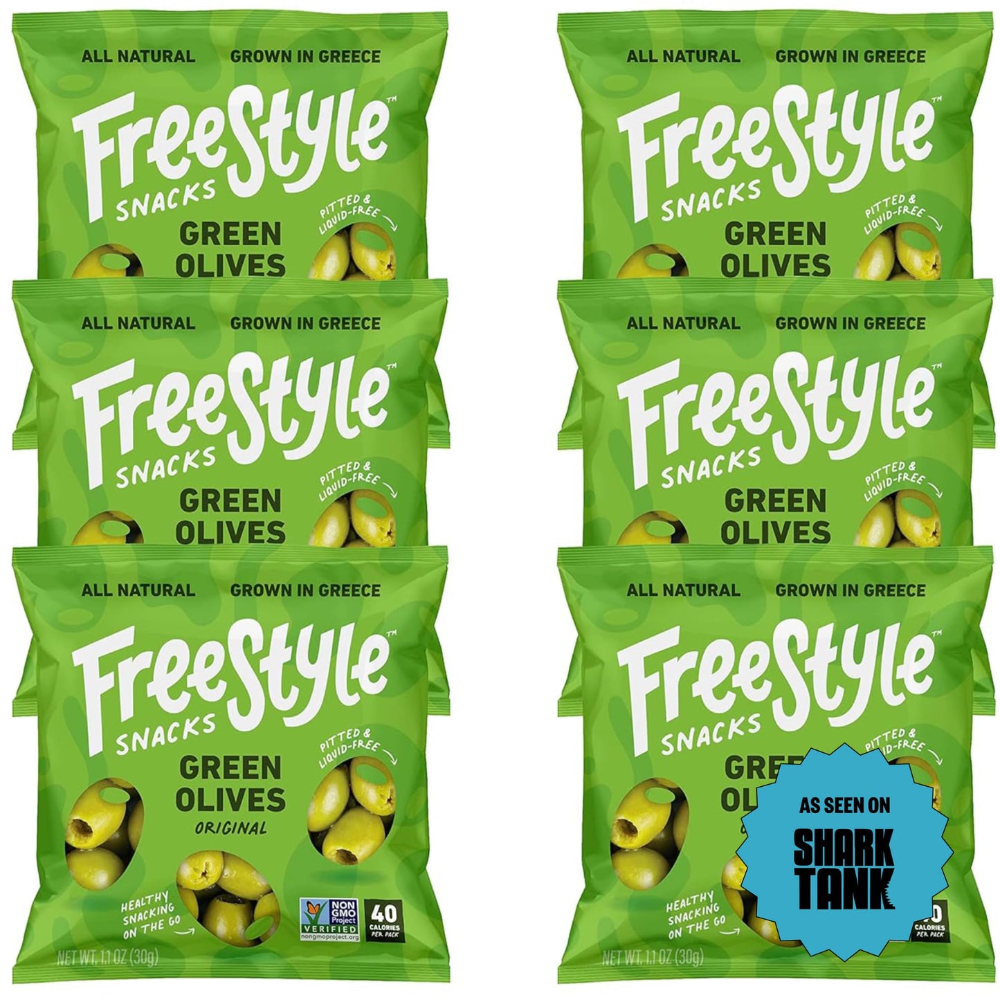 Freestyle Snacks Olive Snack Packs - As Seen on Shark Tank - Single Serve - Fresh Pitted Green Olives, Grown in Greece, All Natural, Non-GMO