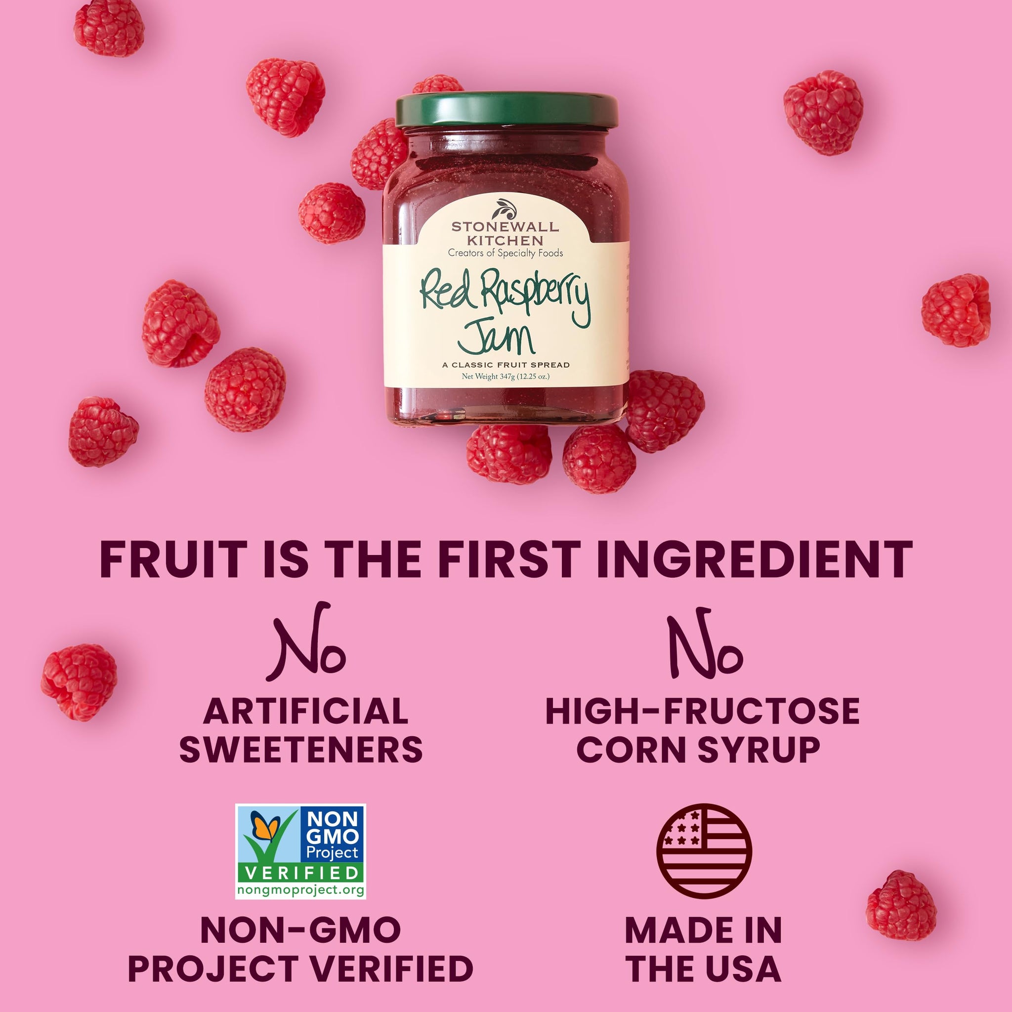 Stonewall Kitchen, non GMO, Red Raspberry Jam, 12.5 oz. Jar, Made in the USA