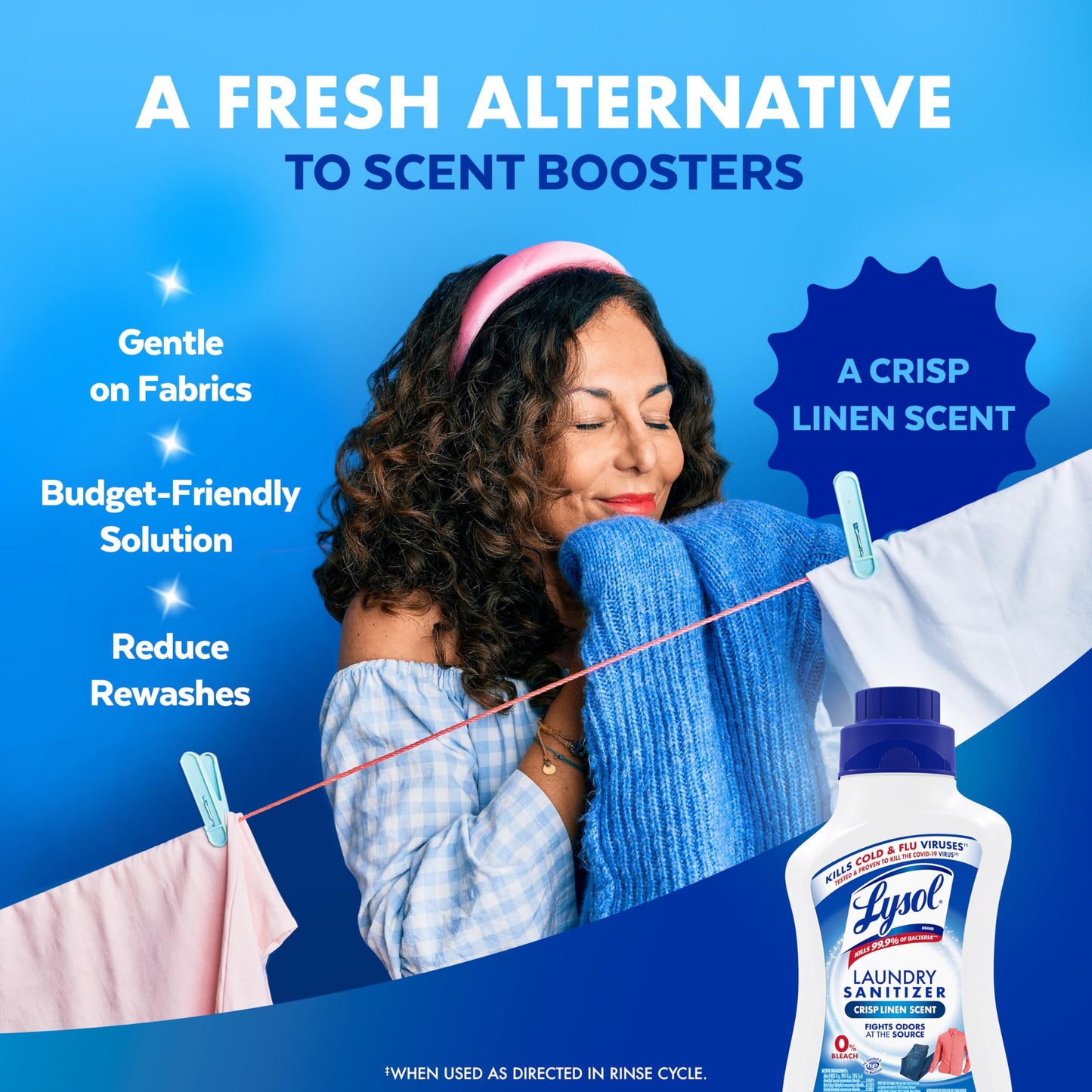 Lysol Disinfectant Laundry Sanitizer & Scent Booster, Laundry Detergent Additive, Color Safe Bleach Alternative, Laundry Odor Eliminator, Kills