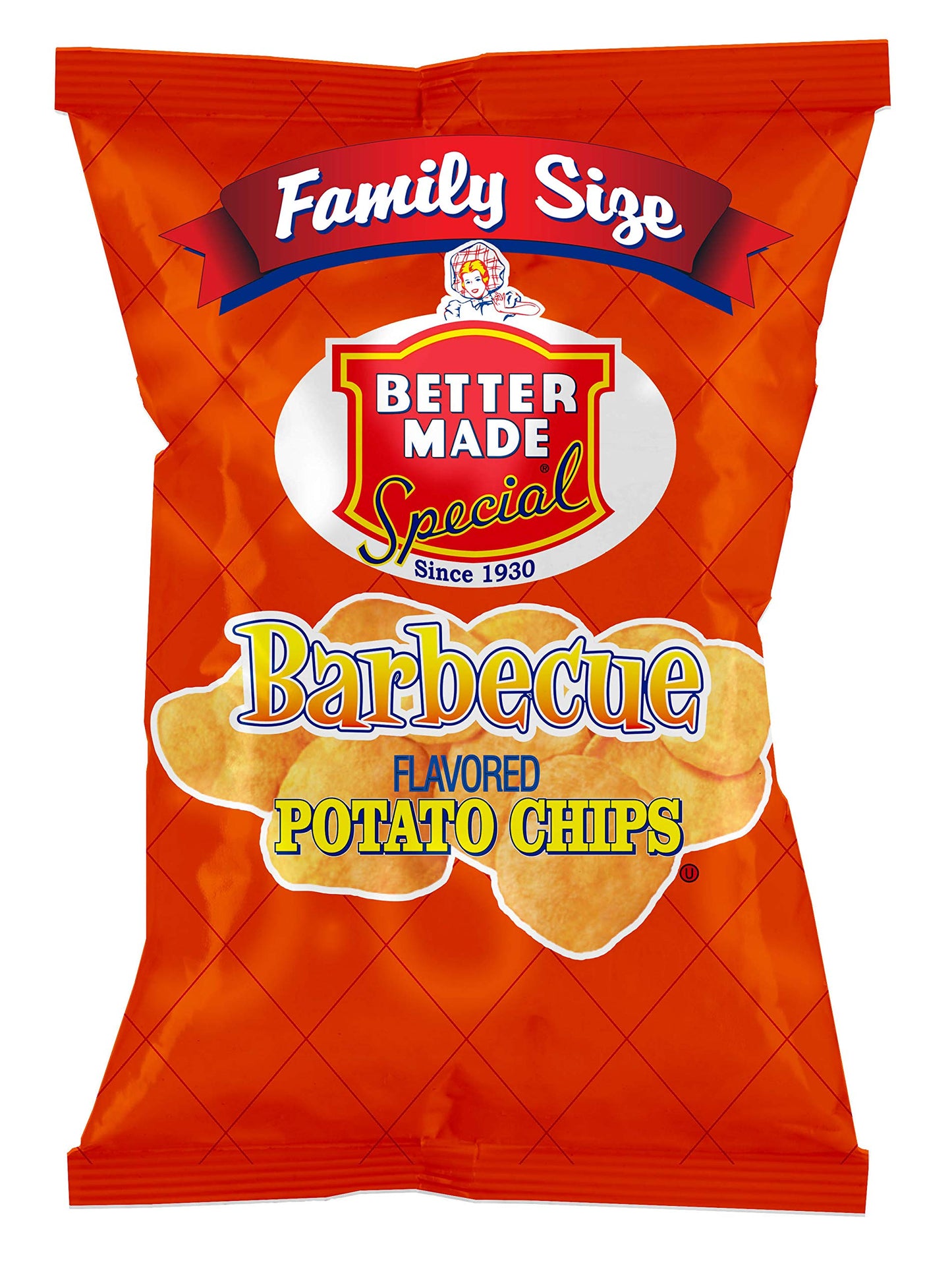 Better Made BBQ Potato Chips - Four (4) Pack - 8.5-9 oz Family Size Bags - Crispy, Crunchy, Salty Snacks Made From Fresh Potatoes - Gluten Free
