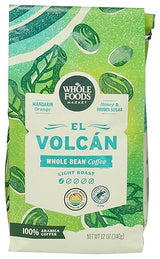 Whole Foods Market, El Volcan Light Roast Whole Bean Coffee, Mandarin Orange, Honey & Brown Sugar, 12 Ounce