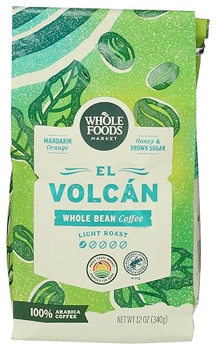 Whole Foods Market, El Volcan Light Roast Whole Bean Coffee, Mandarin Orange, Honey & Brown Sugar, 12 Ounce