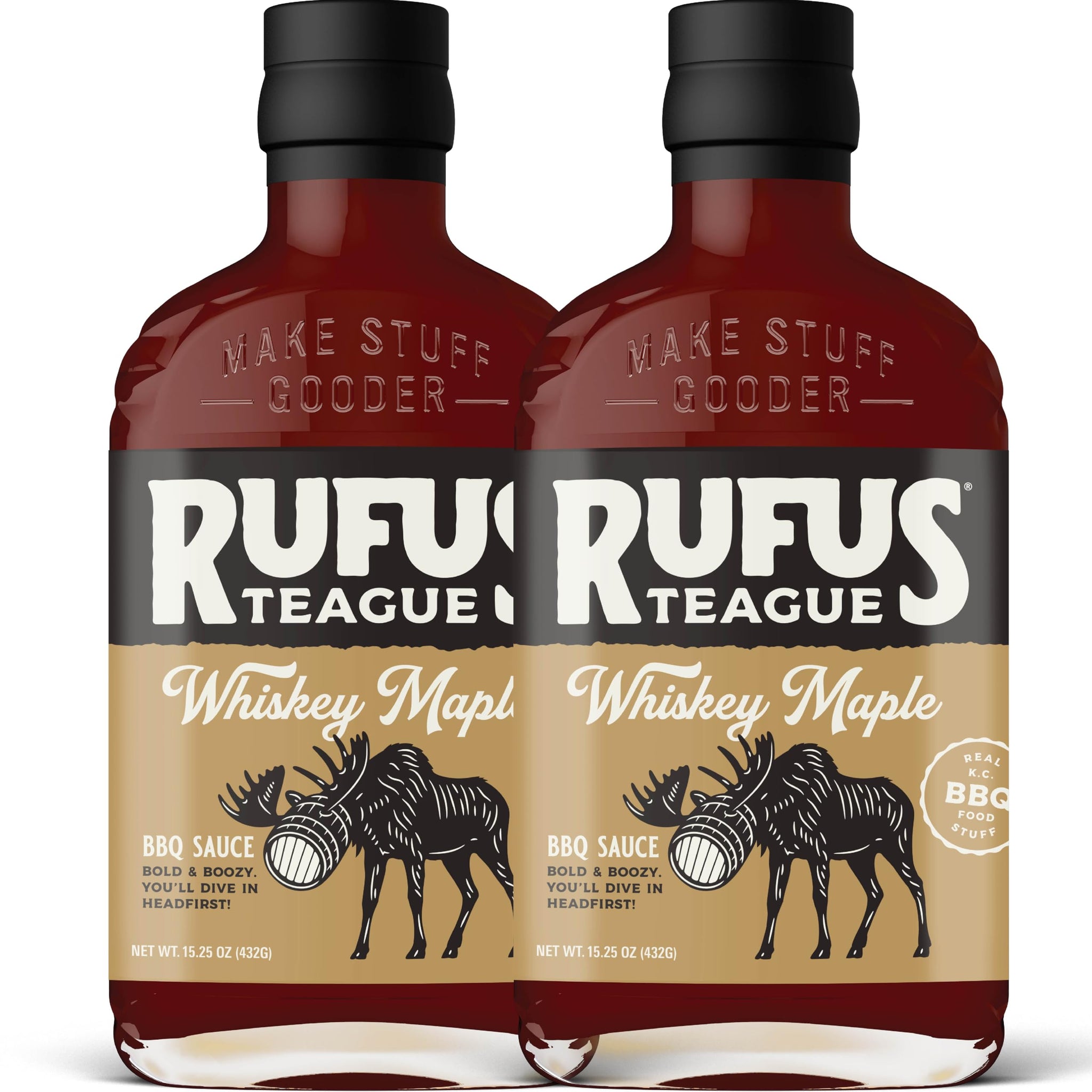 Rufus Teague Whiskey Maple BBQ Sauce, Non-GMO, Gluten-Free, 15.25oz, 2 Pack