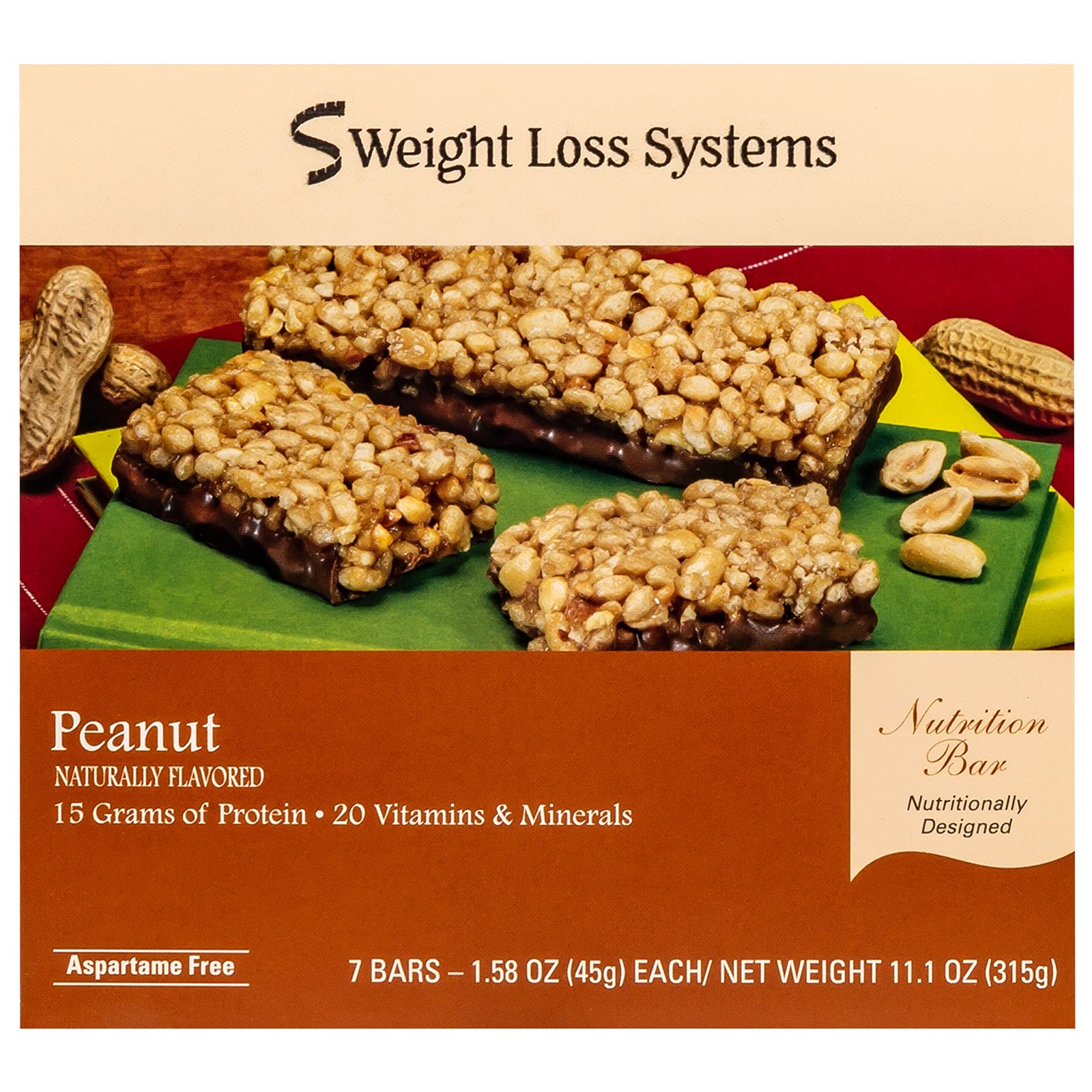 Weight Loss Systems Protein Bar - Crispy Peanut (7/Box) - High Protein and Fiber - Low Calorie - Kosher