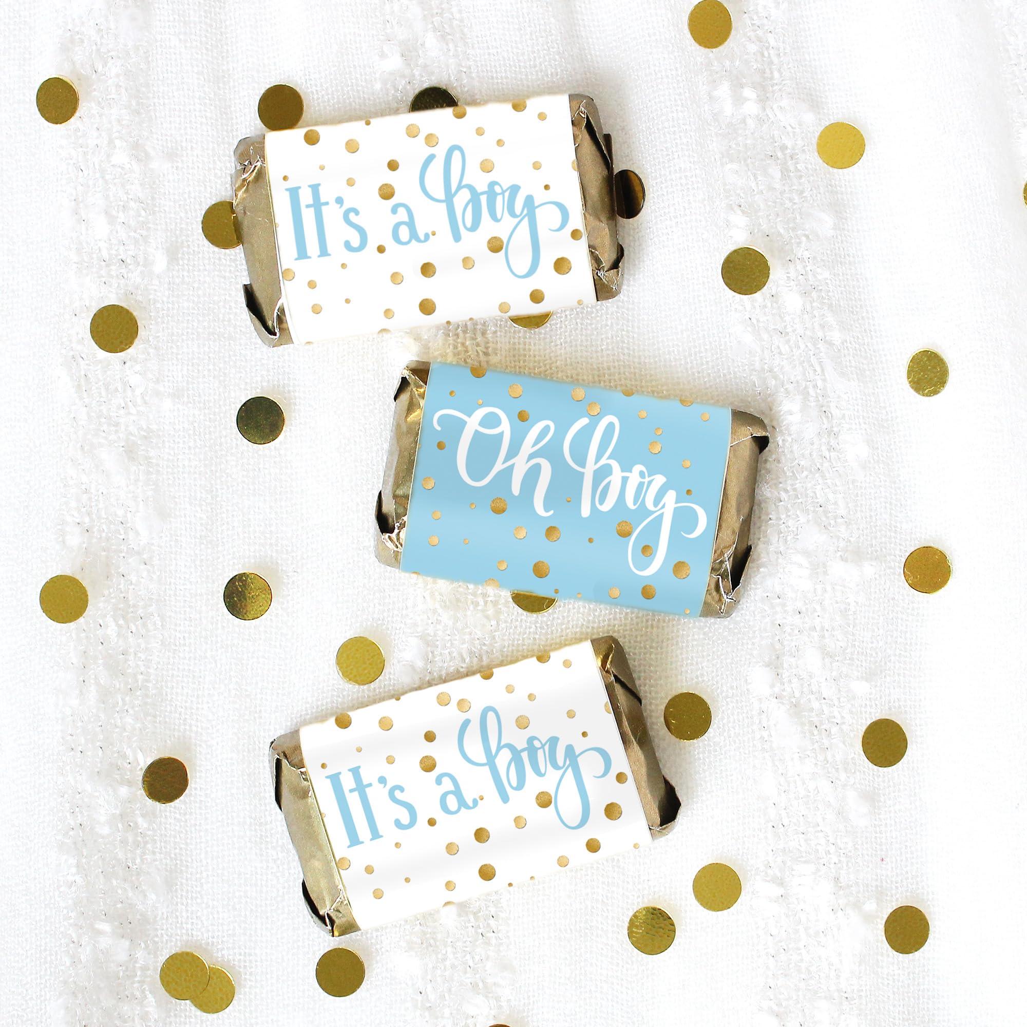 Blue and Gold It's a Boy Baby Shower Candy Bar Wrappers, Chocolate Bar Baby Shower Favors Stickers - 42 Count