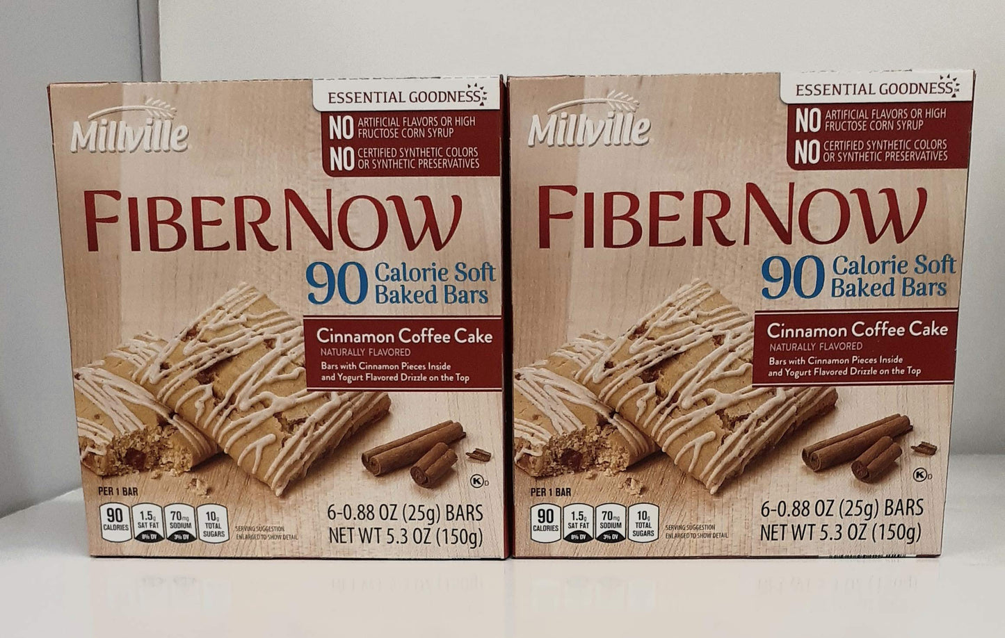 Millville Fiber Now 90 Calorie Cinnamon Coffee Cake Fiber Bar with Cinnamon Pieces Inside & Yogurt Drizzle on Top (Pack of 2)L8