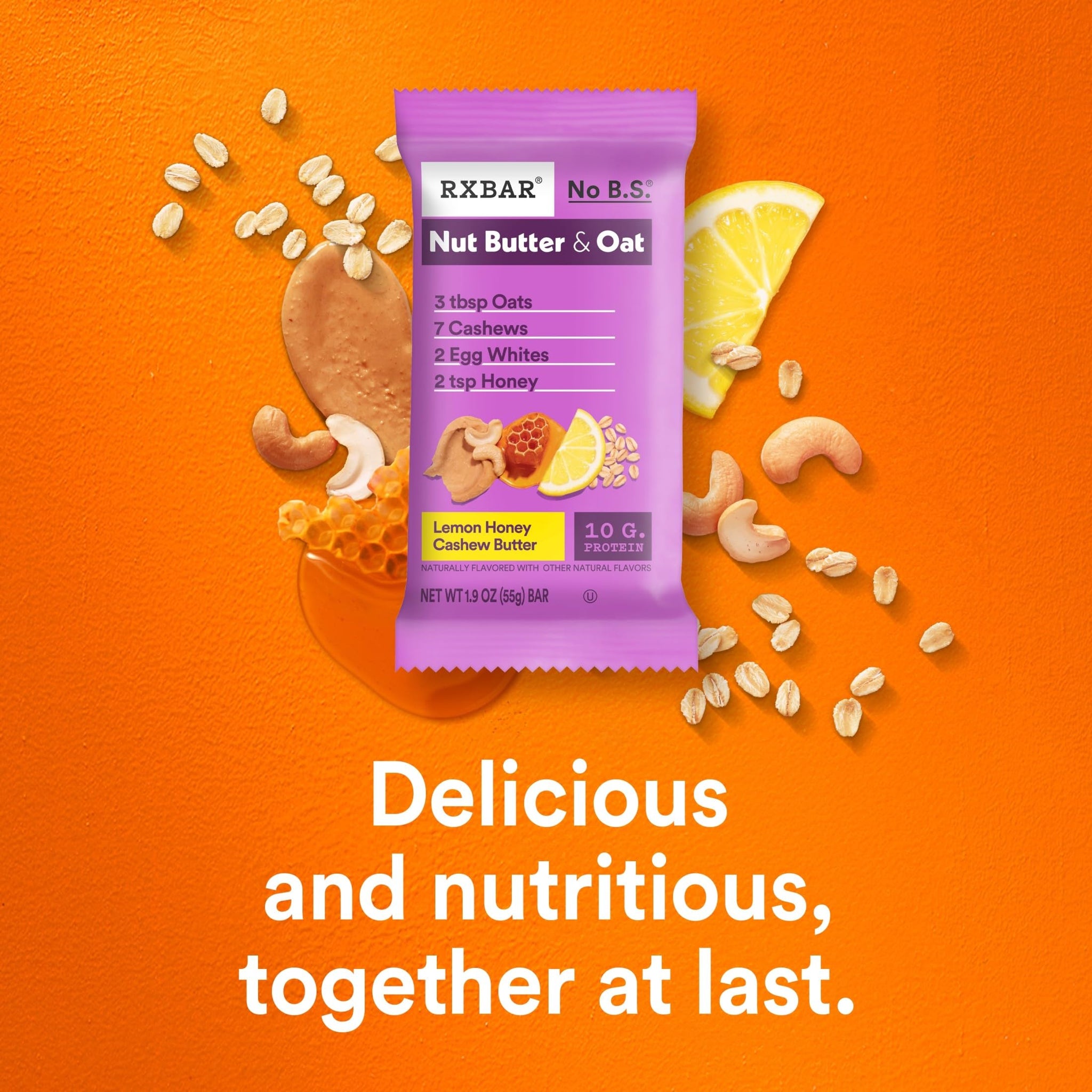 RXBAR Nut Butter and Oat Protein Bars, Protein Snacks, Snack Bars, Lemon Honey Cashew Butter, 23.2oz Box (12 Count)