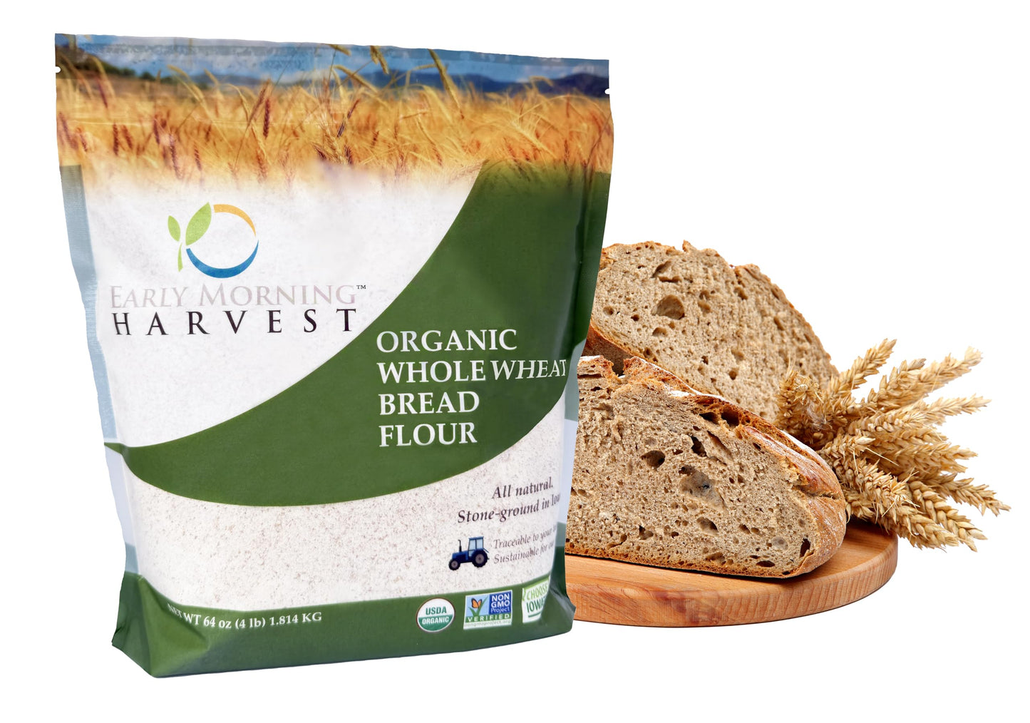 Early Morning Harvest Organic Whole Wheat Bread Flour - Made from Non-GMO Whole Wheat - Stone Ground Flour for Baking and Cooking, Whole Grain