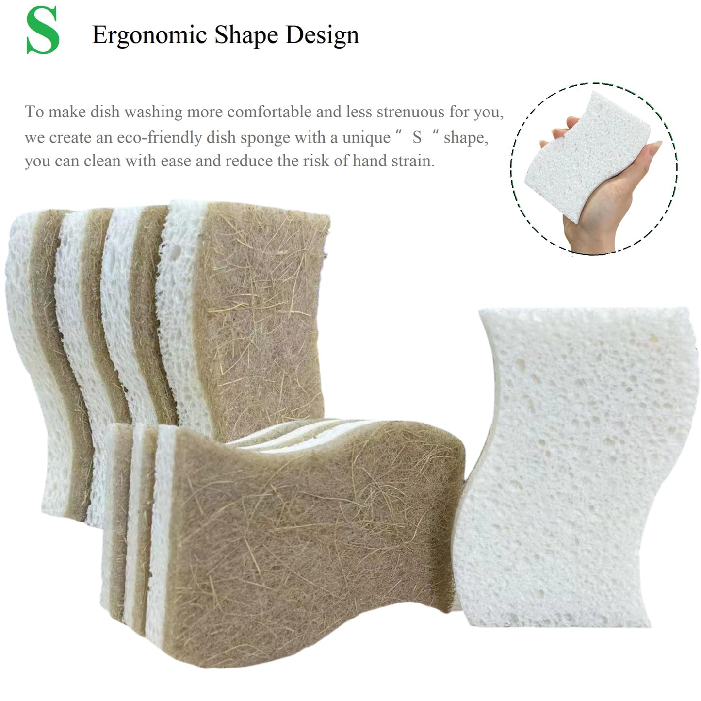 UCCO Eco Friendly Biodegradable Kitchen Sponges 12 Pack - Natural Compostable Cellulose with Coconut Scrubber - Sustainable Zero Waste Dish Sponges