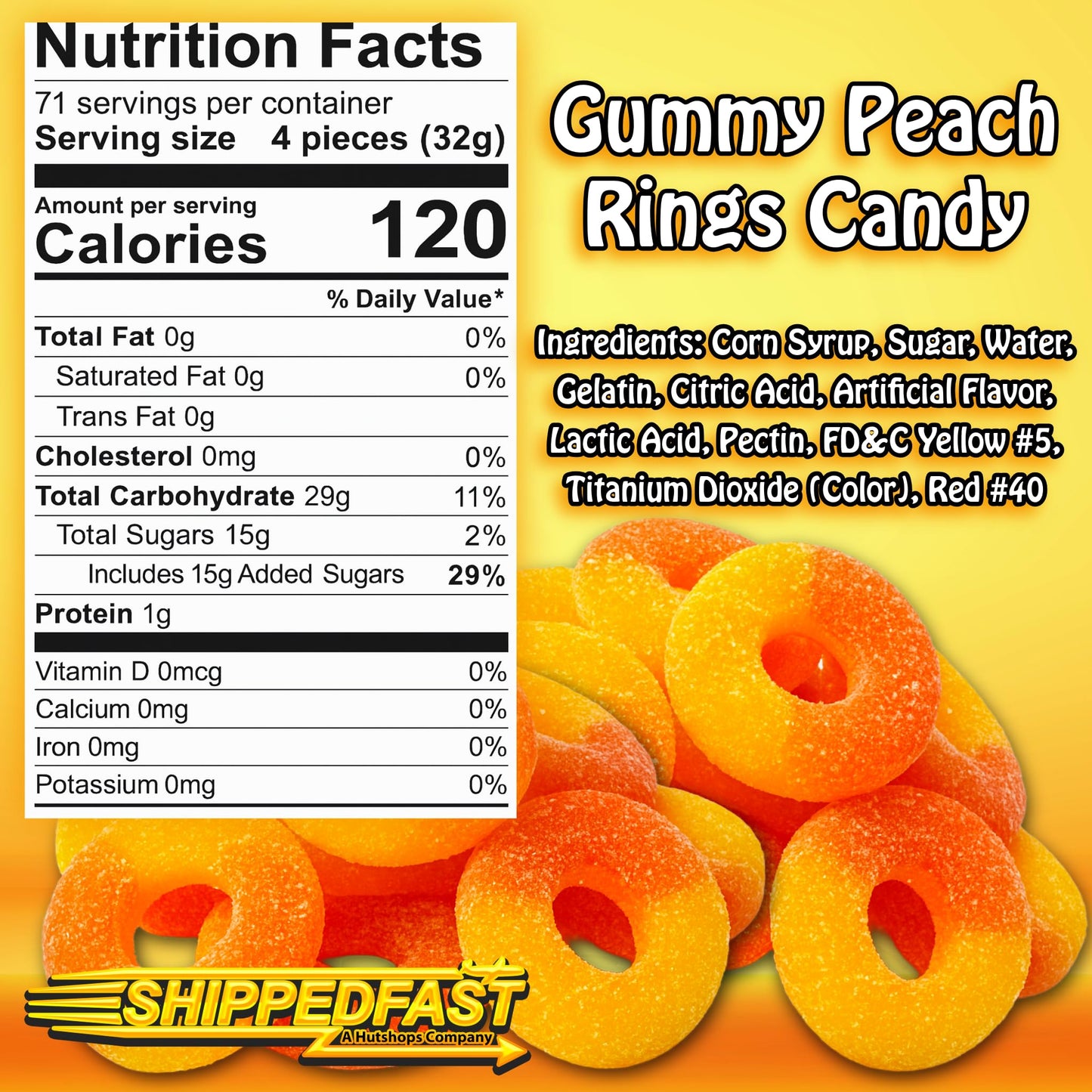 Peach Rings Gummy Candy (5 Pound Bag) 80oz. Bulk Chewy Authentic Taste Gourmet Candies