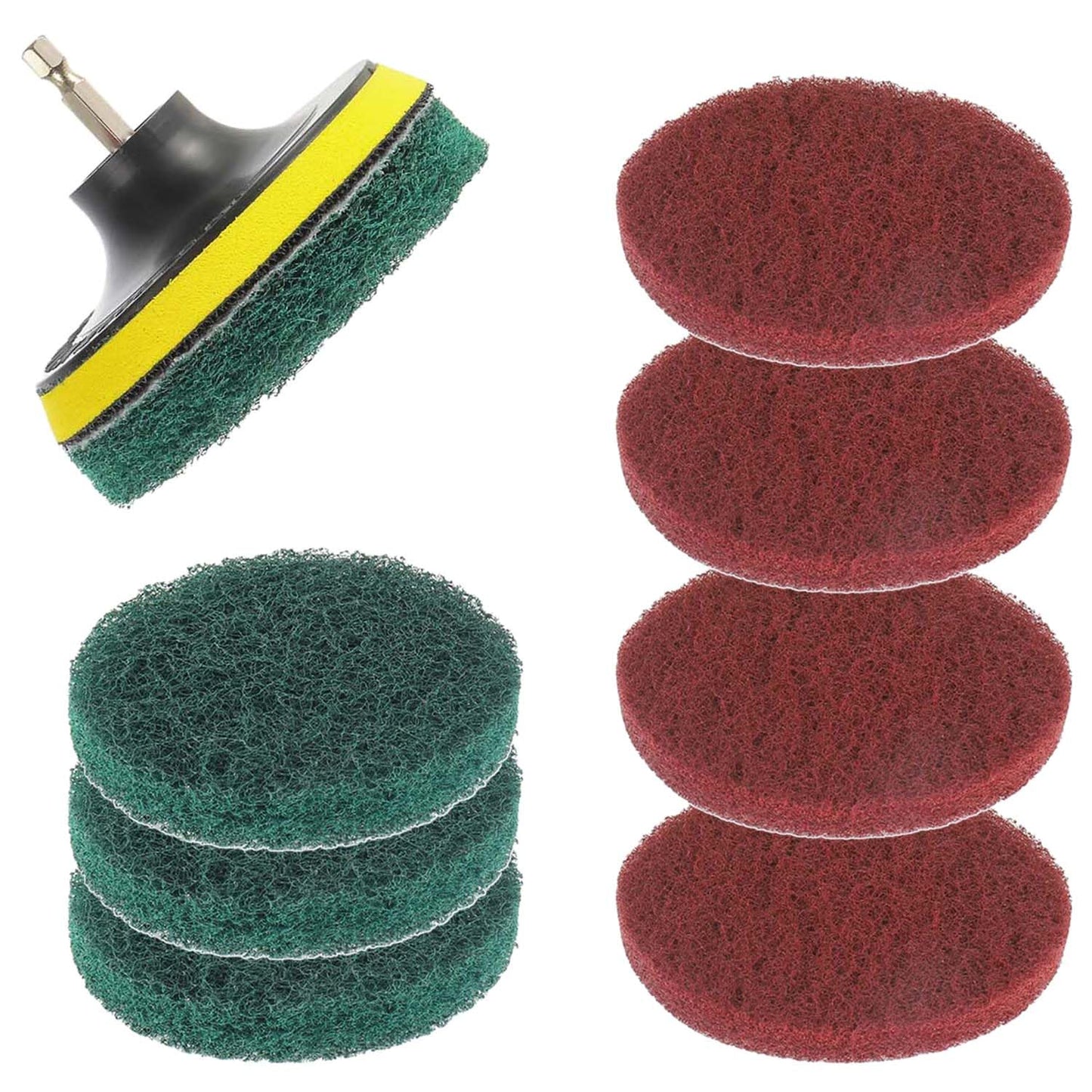 EPLZON 4 Inch Scrub Drill Brush Power Scouring Pads Household Cleaning Set for Kitchen Bathroom 4 Red Pads 4 Green Pads 1 Drill Attachment and 1