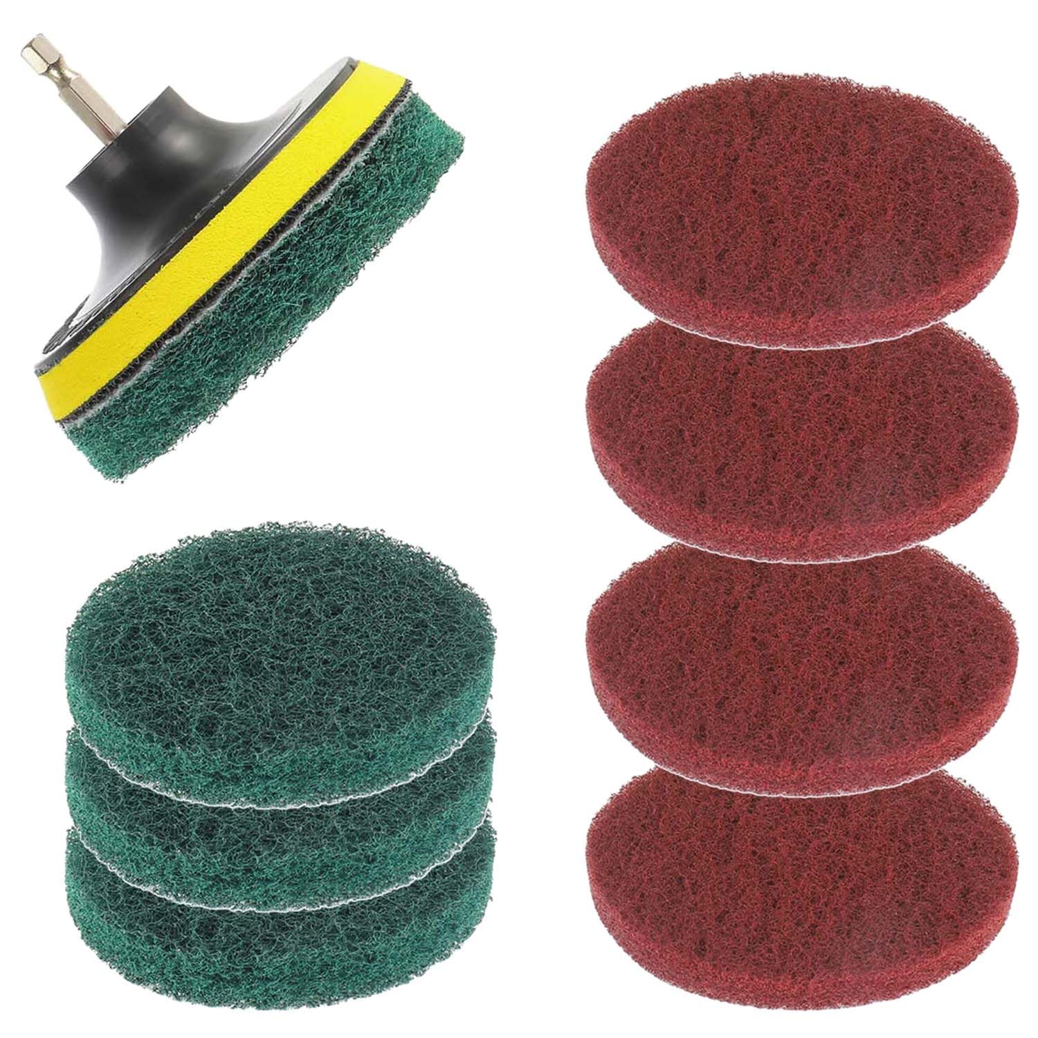 EPLZON 4 Inch Scrub Drill Brush Power Scouring Pads Household Cleaning Set for Kitchen Bathroom 4 Red Pads 4 Green Pads 1 Drill Attachment and 1