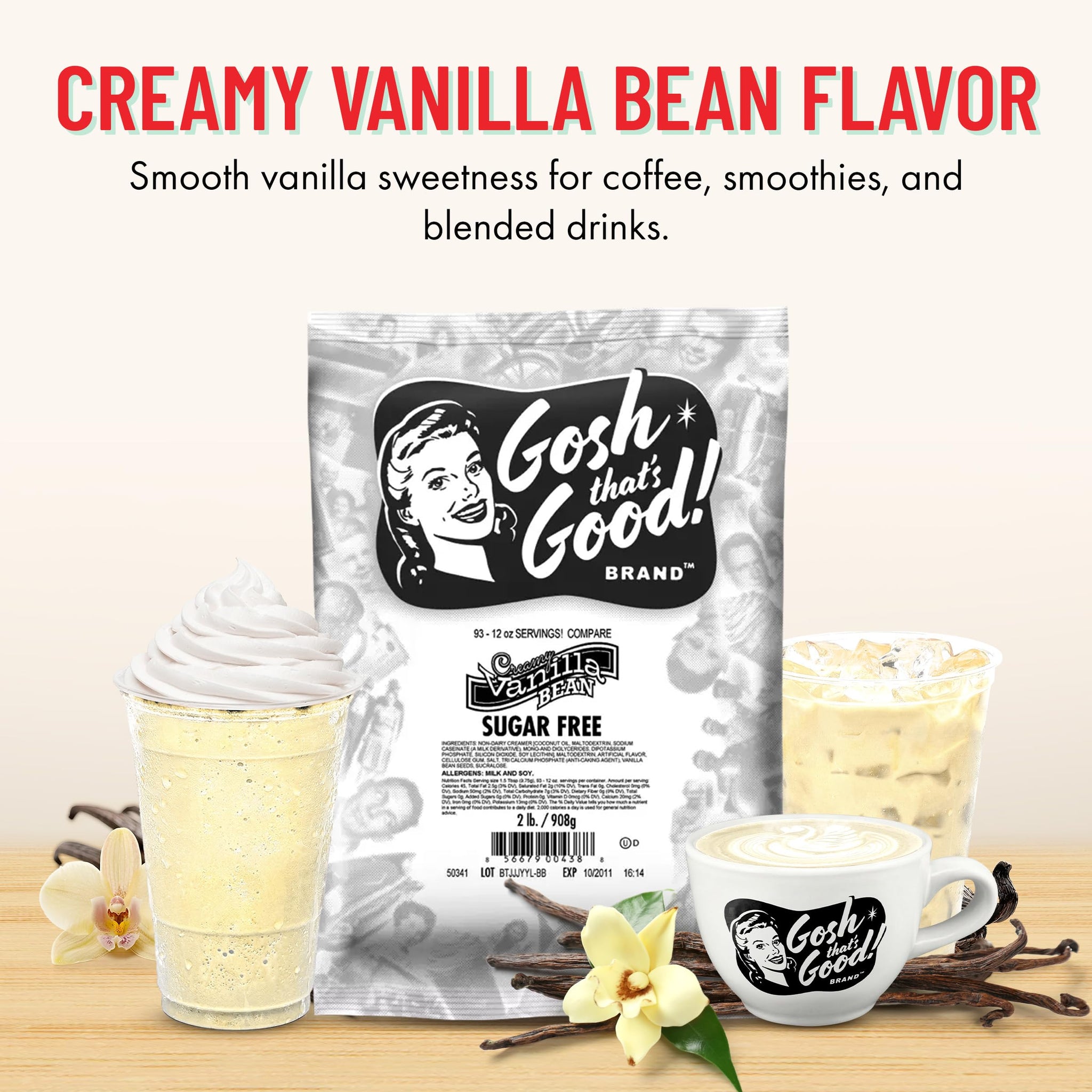 Gosh That’s Good! Sugar-Free Creamy Vanilla Bean Flavor - 2 lb -Low-Calorie, Lactose-Free