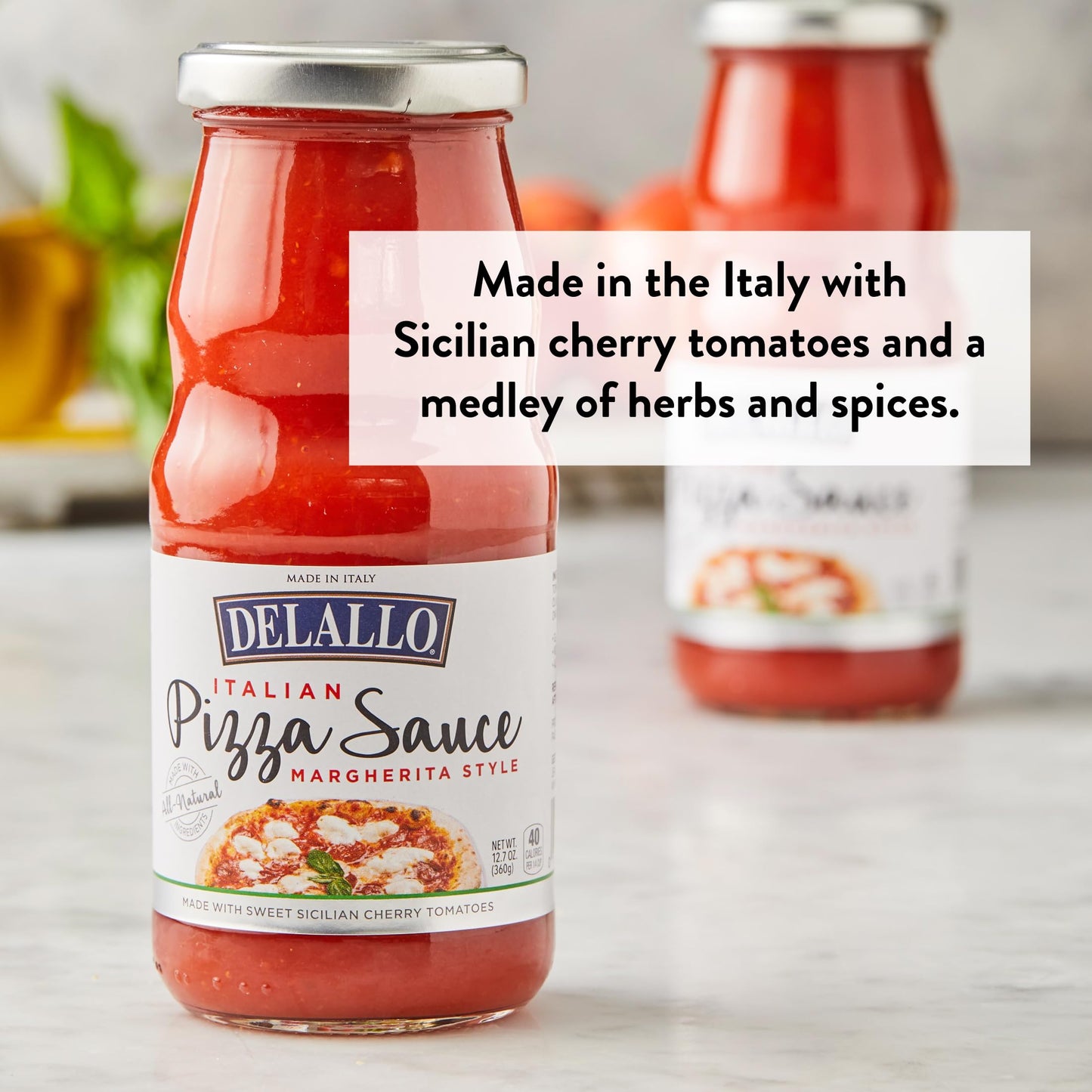 DeLallo Cherry Tomato Pizza Sauce, 12.7 oz. Jar, (6 Pack), Made in Italy, All Natural, Margherita-Style
