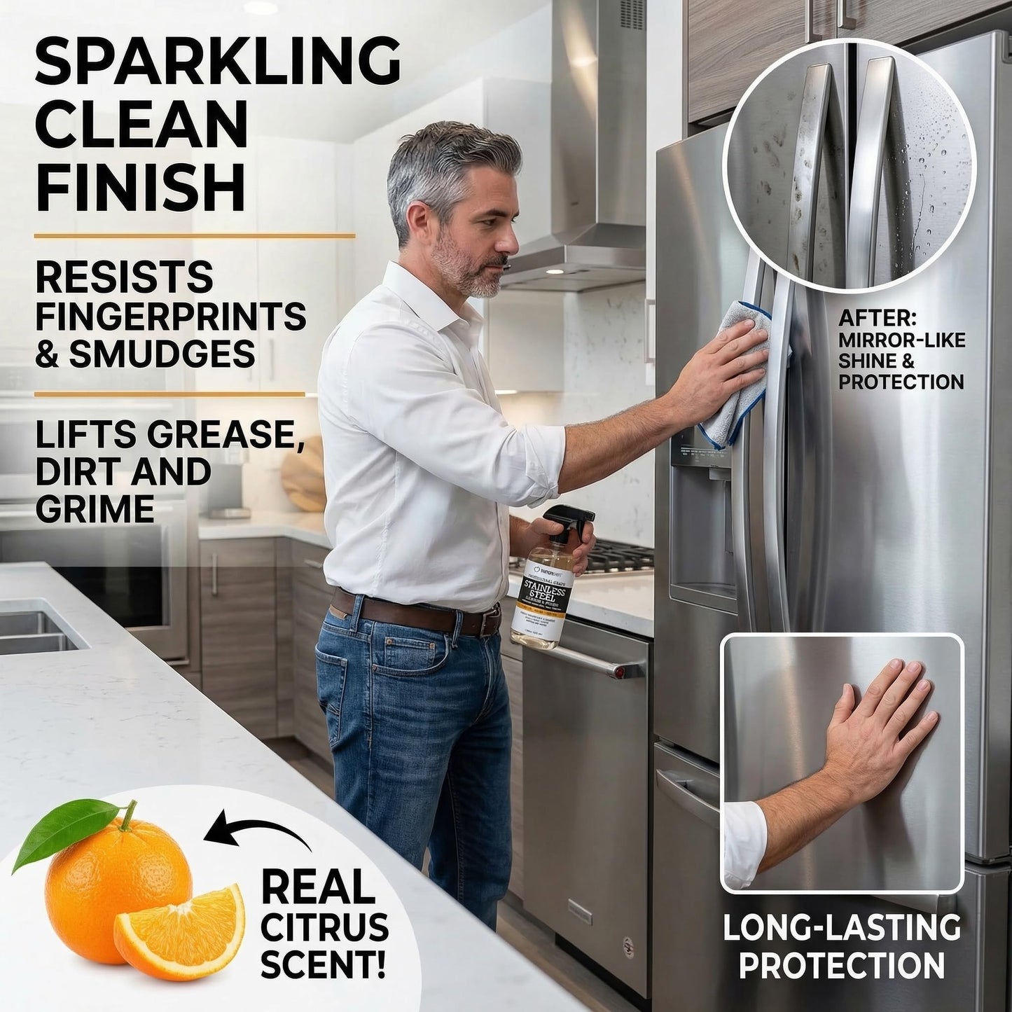 Thirteen Chefs Stainless Steel Cleaner and Polish for Fridge, Oven, Cooktop, Kitchen Appliances, BBQ and Ranges - 16oz