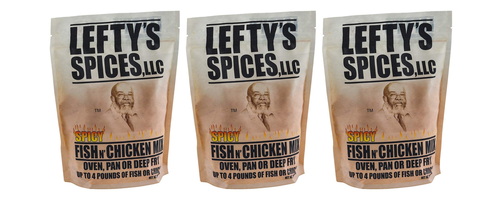 Lefty's Spices Fish N' Chicken Mix for Oven, Pan or Deep Fry 16oz Bag (Pack of 3) Chose Flavor Below (Spicy)