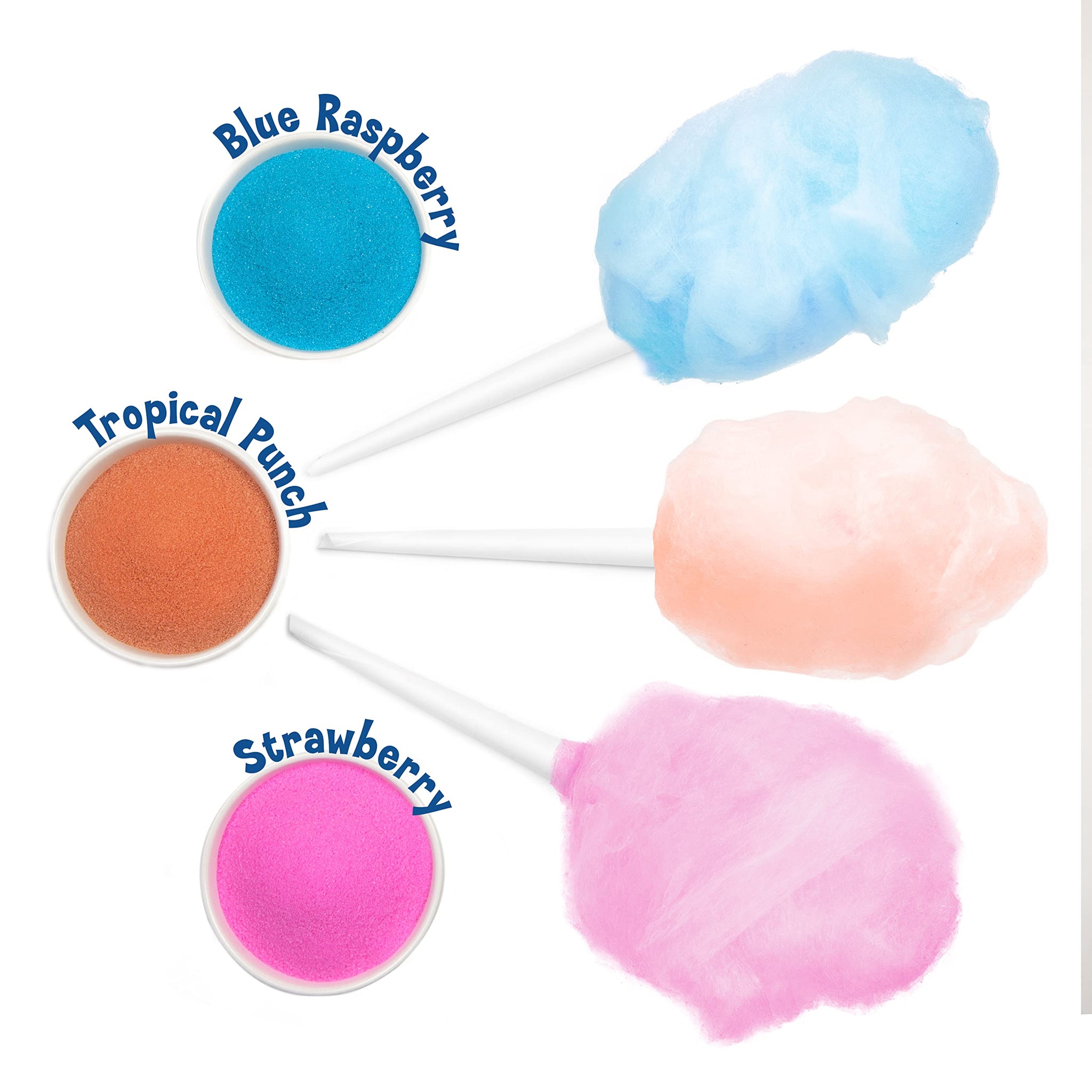 Nostalgia Kool-Aid Cotton Candy Variety Kit - 3 Flossing Sugar Flavors (Blue Raspberry, Strawberry, Tropical Punch) - 7-oz Bottles - Compatible