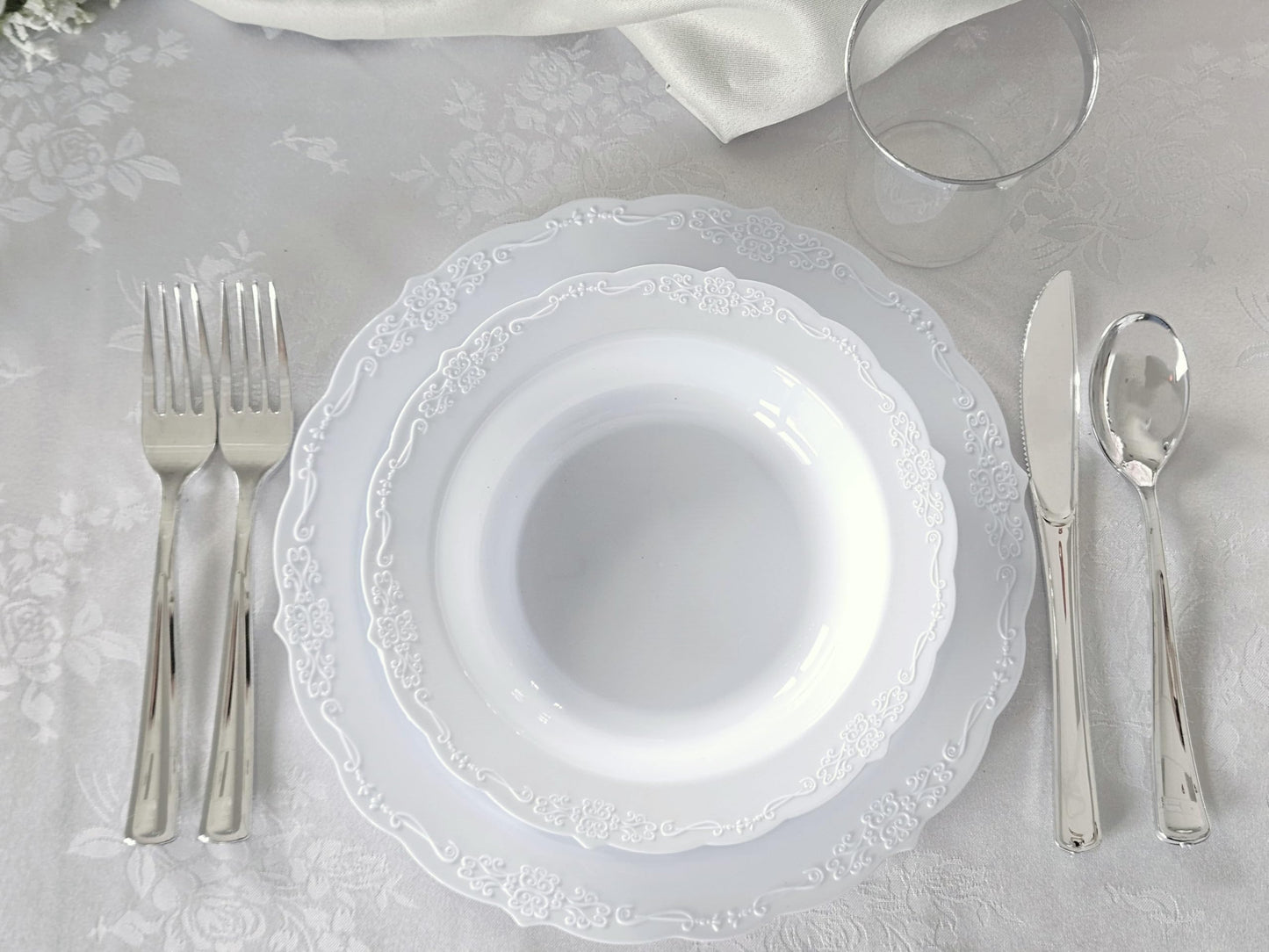 " OCCASIONS " 60 Piece Plates Pack, Disposable Wedding Party Bowls (12oz Soup Bowl, Verona in White)