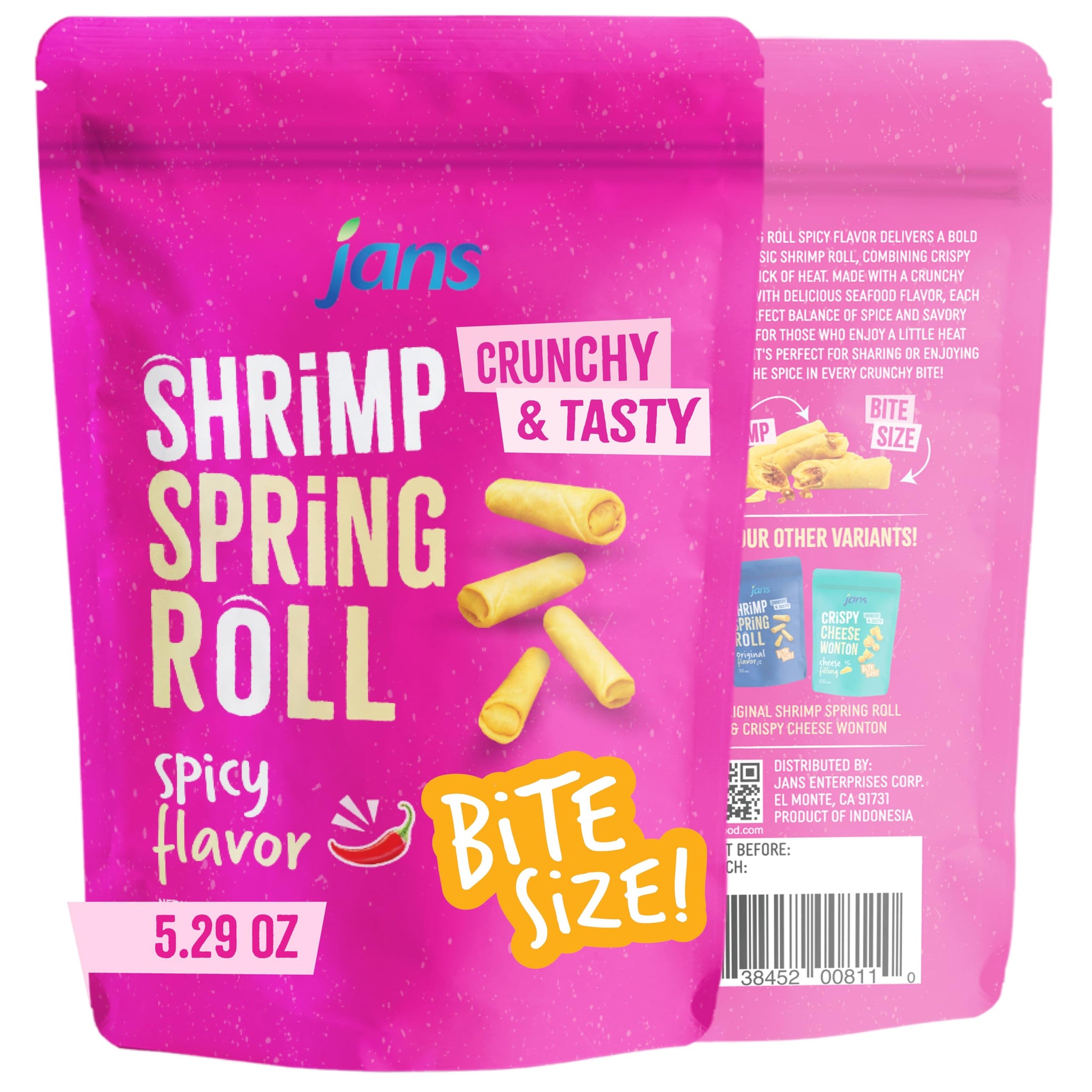 Jans Crispy Asian Snacks Bites, 5.29 oz Resealable Snack Bag (1-Pack, Spicy Shrimp Spring Roll)