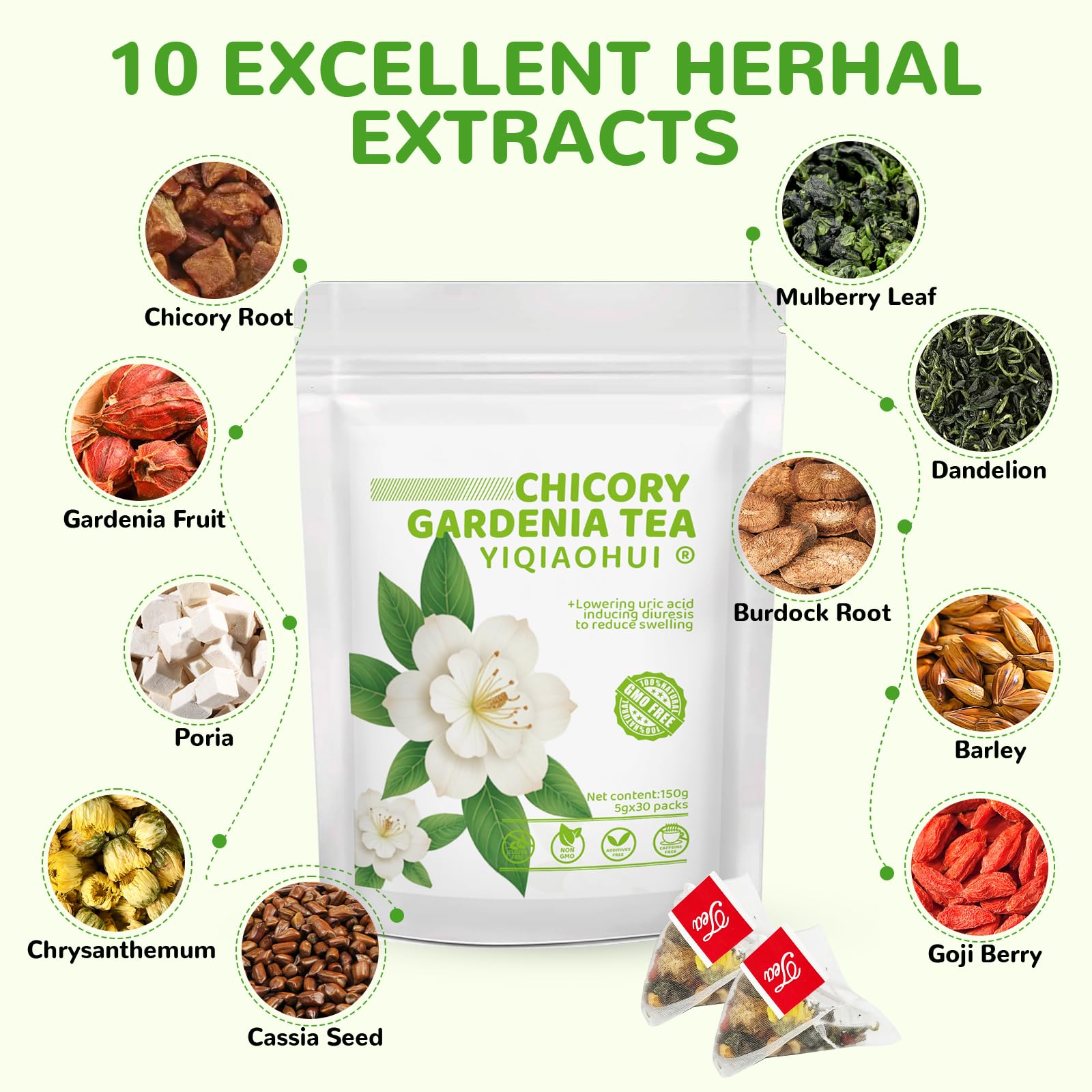 Chicory and Gardenia Tea, Burdock Root Tea - Thoughtful Gift for Parents & Seniors, 10-Ingredient Botanical Blend with Dandelion & Goji, Caffeine-Free