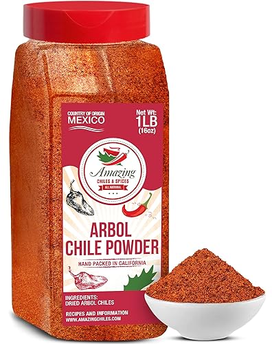 Chile de Arbol - Dried Red Chili Pepper Powder - 1LB (16oz) - Ground Peppers For Authentic Mexican Cuisine by Amazing Chiles & Spices