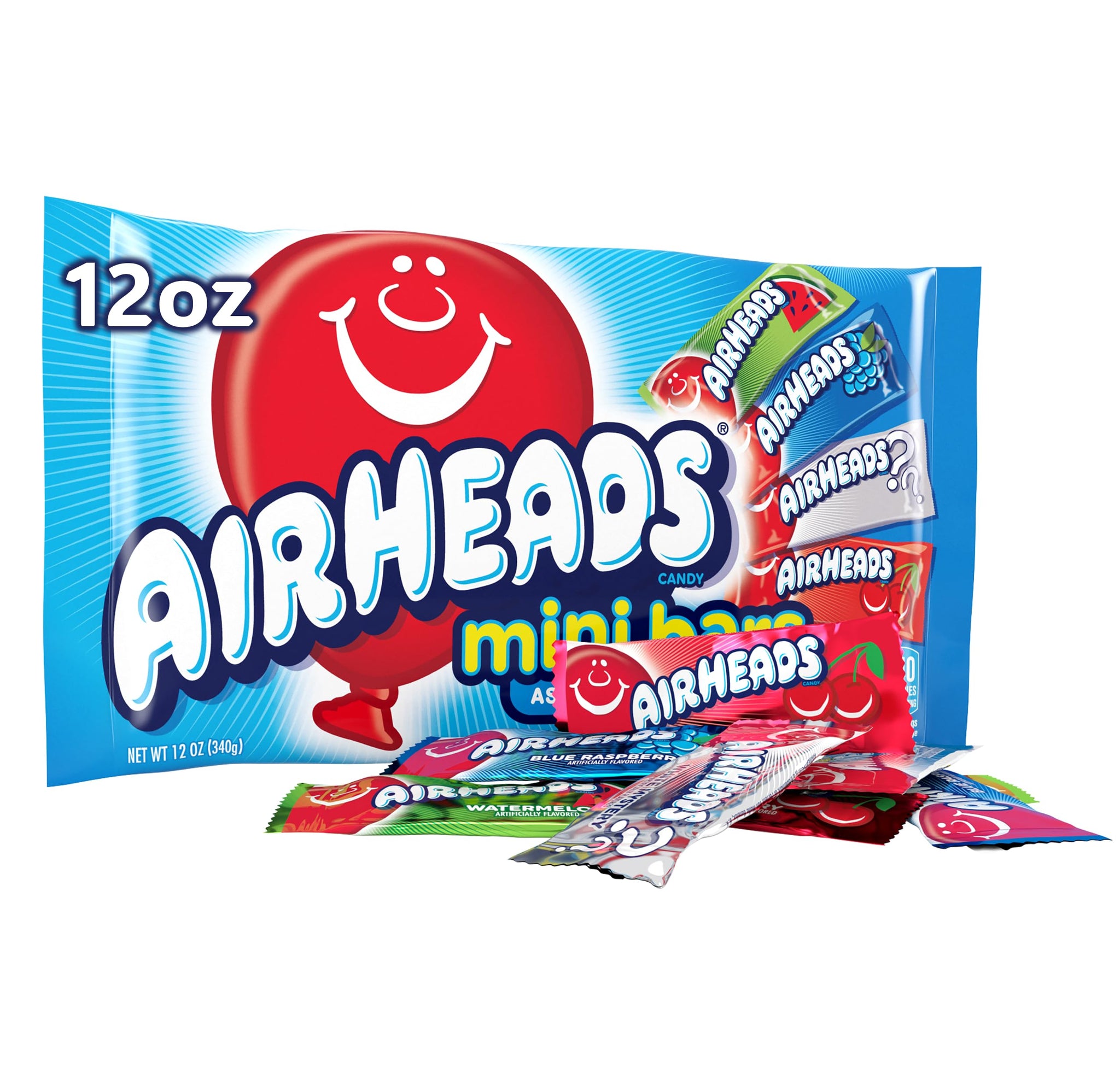 Airheads Candy Mini Bars, Assorted Flavors, Individually Wrapped Bars, Non Melting, Party, 12oz Bag