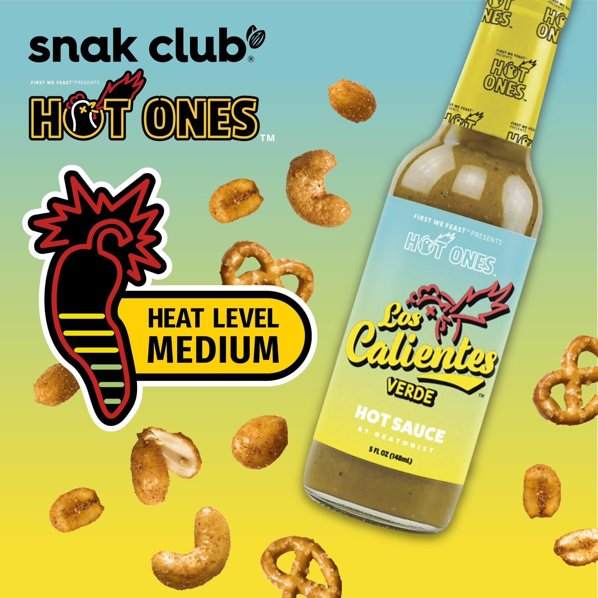 Snak Club x Hot Ones Smoky Sweet Snack Mix, Spicy Snacks with Peanuts, Pretzels, Sesame Sticks, Toasted Corn & Cashews, Inspired by Hot Ones Hot