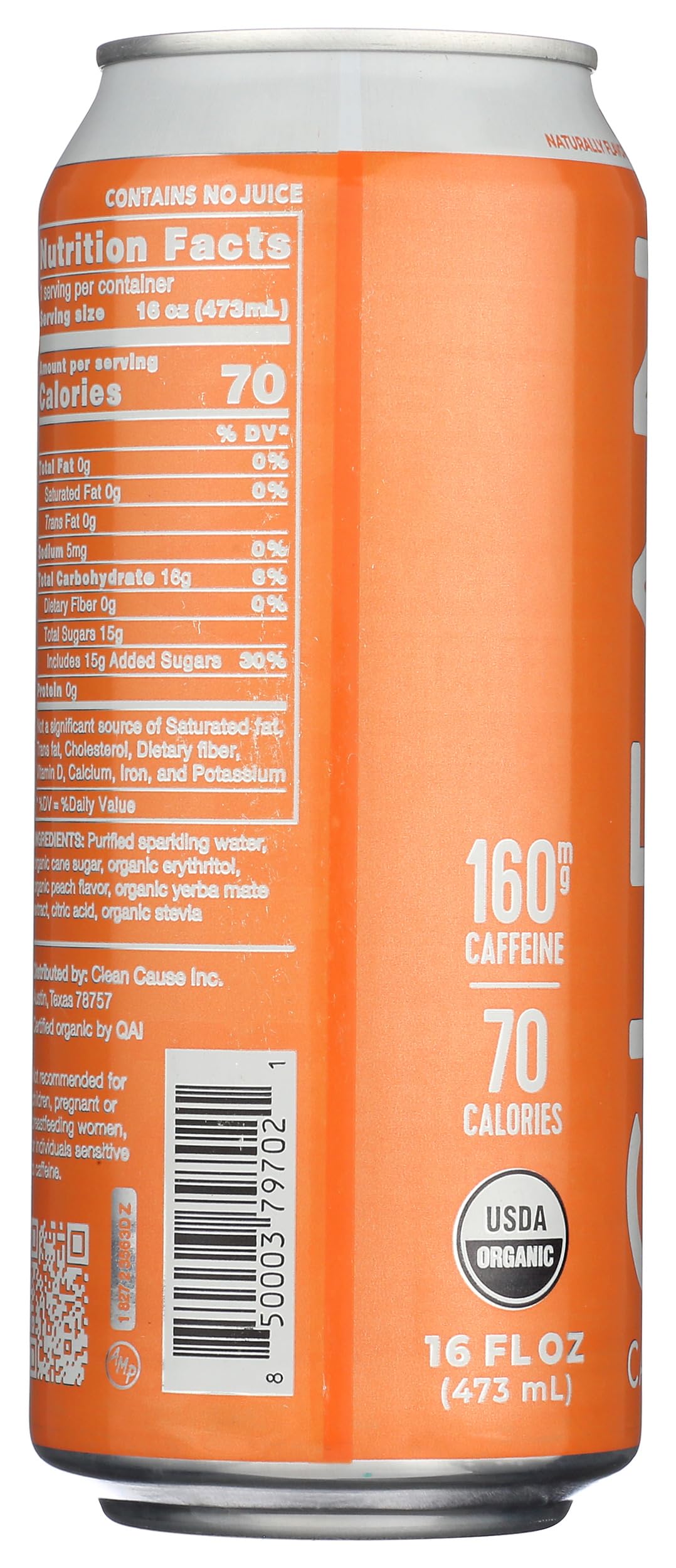 Clean Cause Yerba Mate Energy Drink, Peach, 16 oz