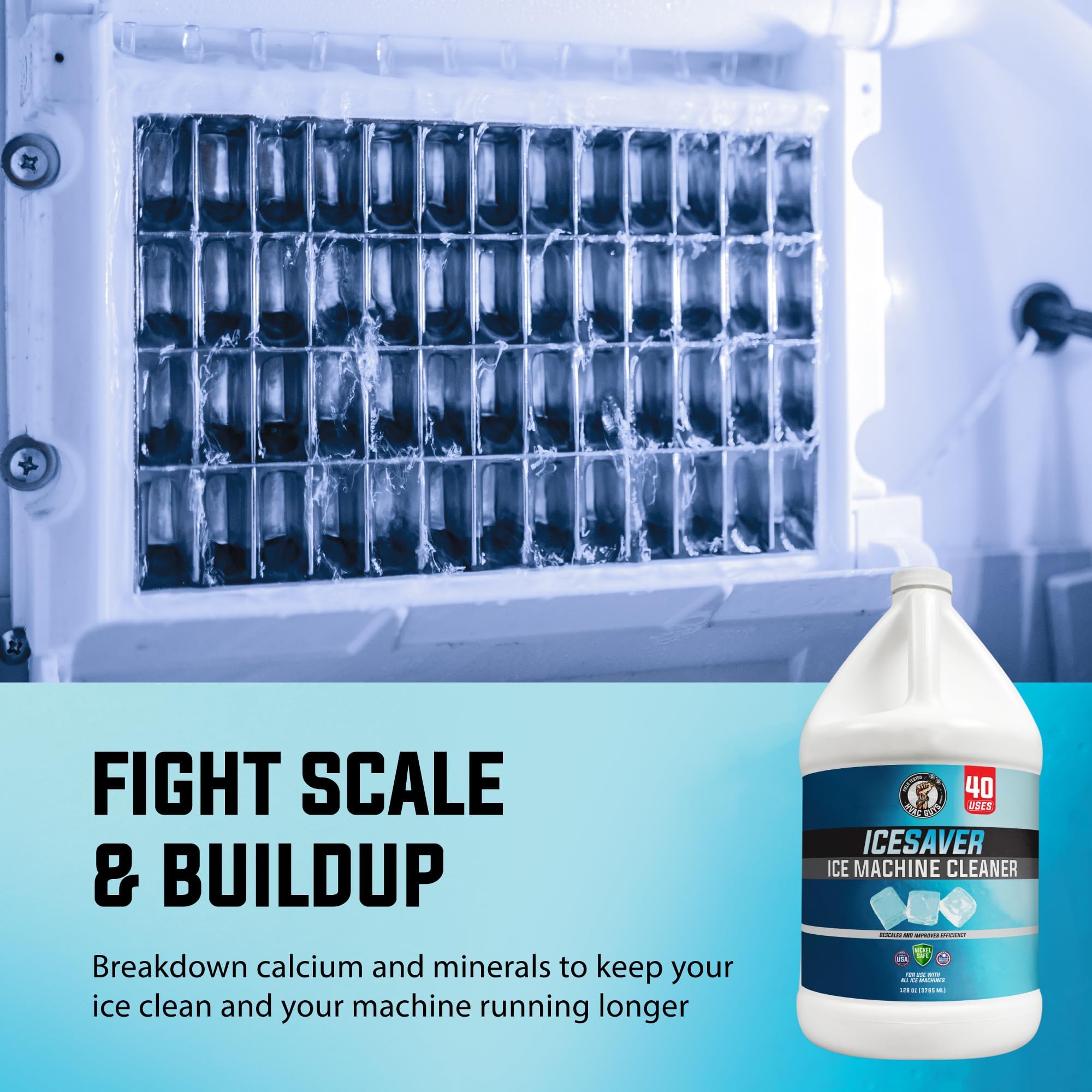 HVAC Guys Ice Machine Cleaner and Descaler 1 Gallon (40 Uses) Removes Scale and Mineral Buildup for Clean, Fresh-Tasting Ice, Nickel and Tin Safe
