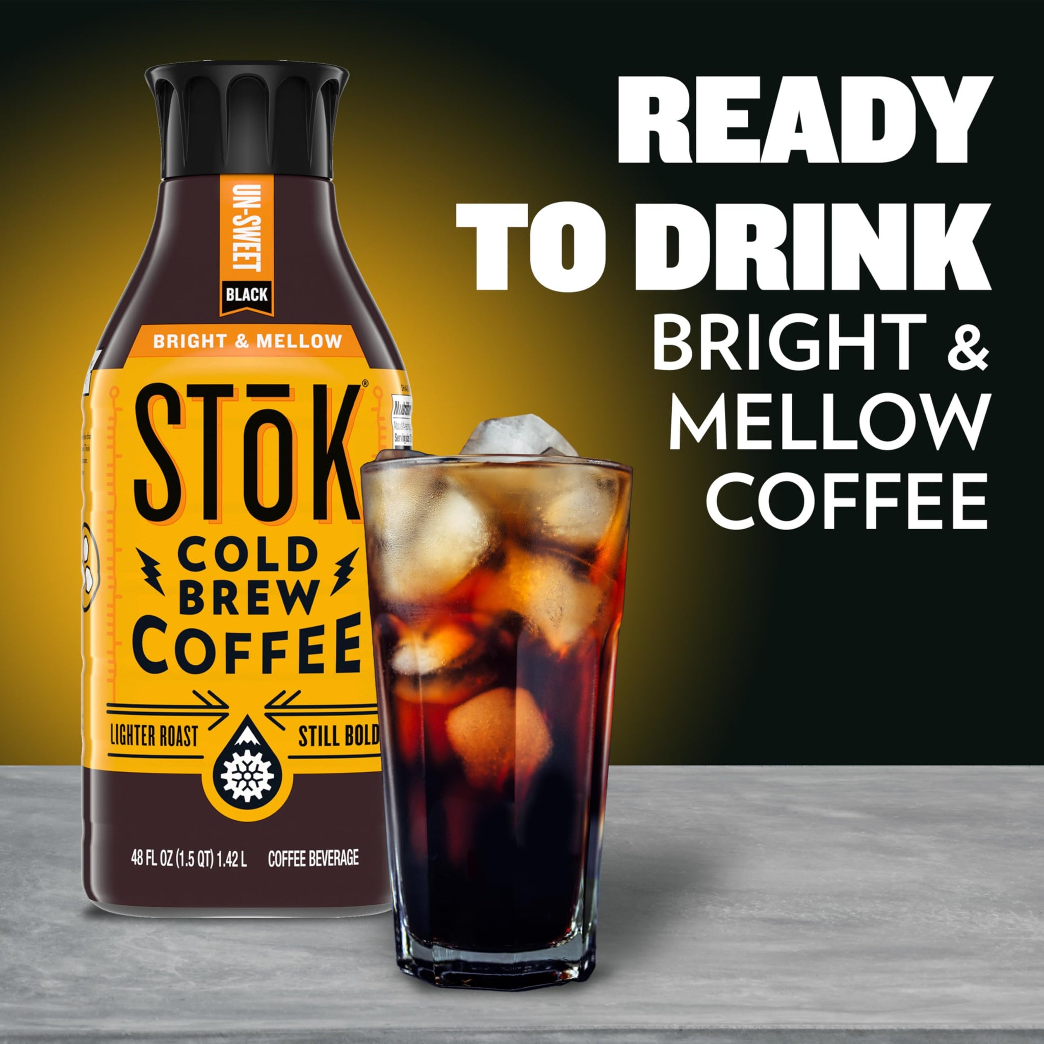 SToK Cold Brew Coffee, Bright & Mellow, Light Roast Brewed Low and Slow, Unsweetened, Black Coffee, 48 FL OZ Bottle