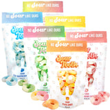 Tropical Sour Rings Candy, 6 Pack Gummy Sour Rings, Watermelon, Pineapple, Pink Lemonade, Blue Raspberry, Peach & Strawberry, Super Sour Rings, Fresh