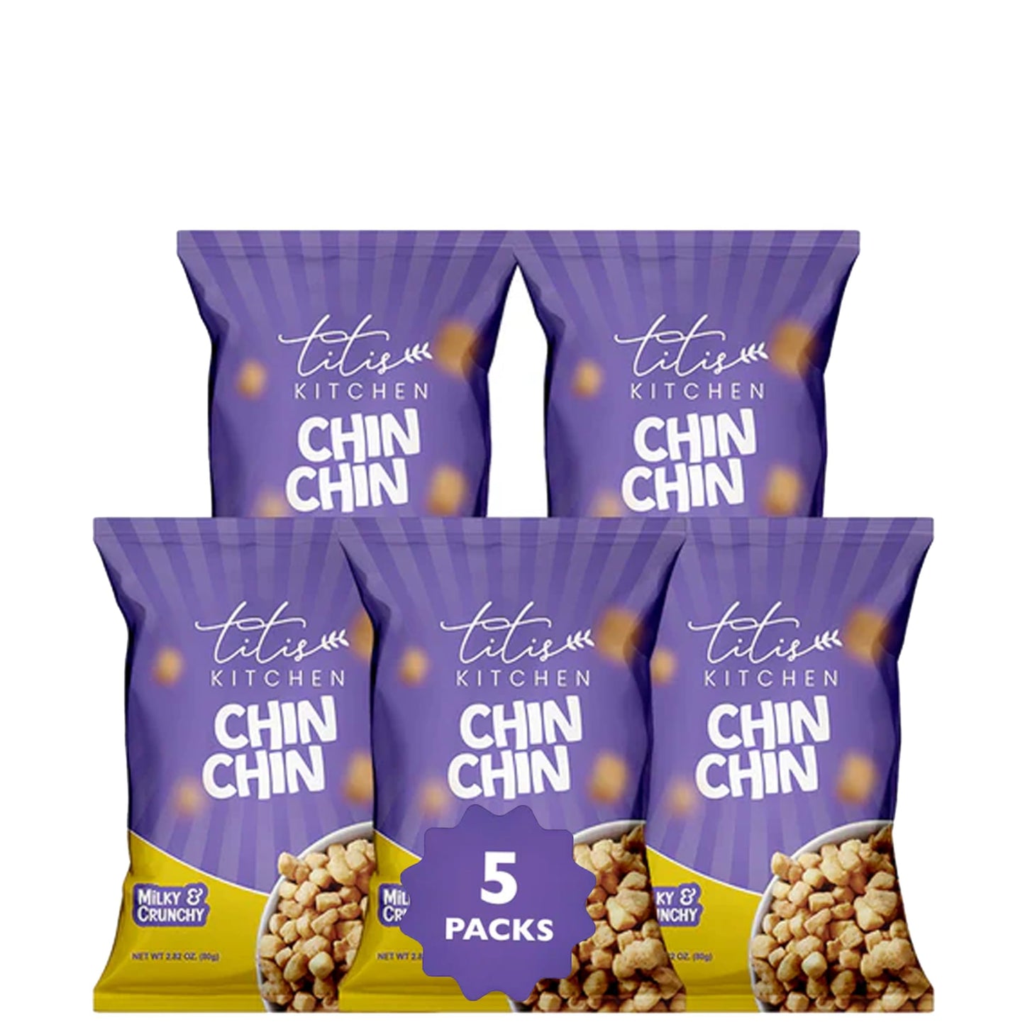 Titi's Kitchen Crunchy ChinChin Snacks, Nigerian Sweet Taste Fried Cookie (5 Pack)