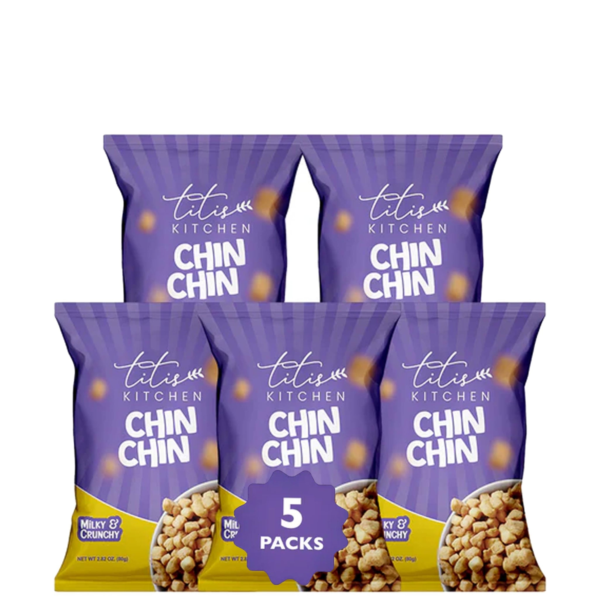 Titi's Kitchen Crunchy ChinChin Snacks, Nigerian Sweet Taste Fried Cookie (5 Pack)
