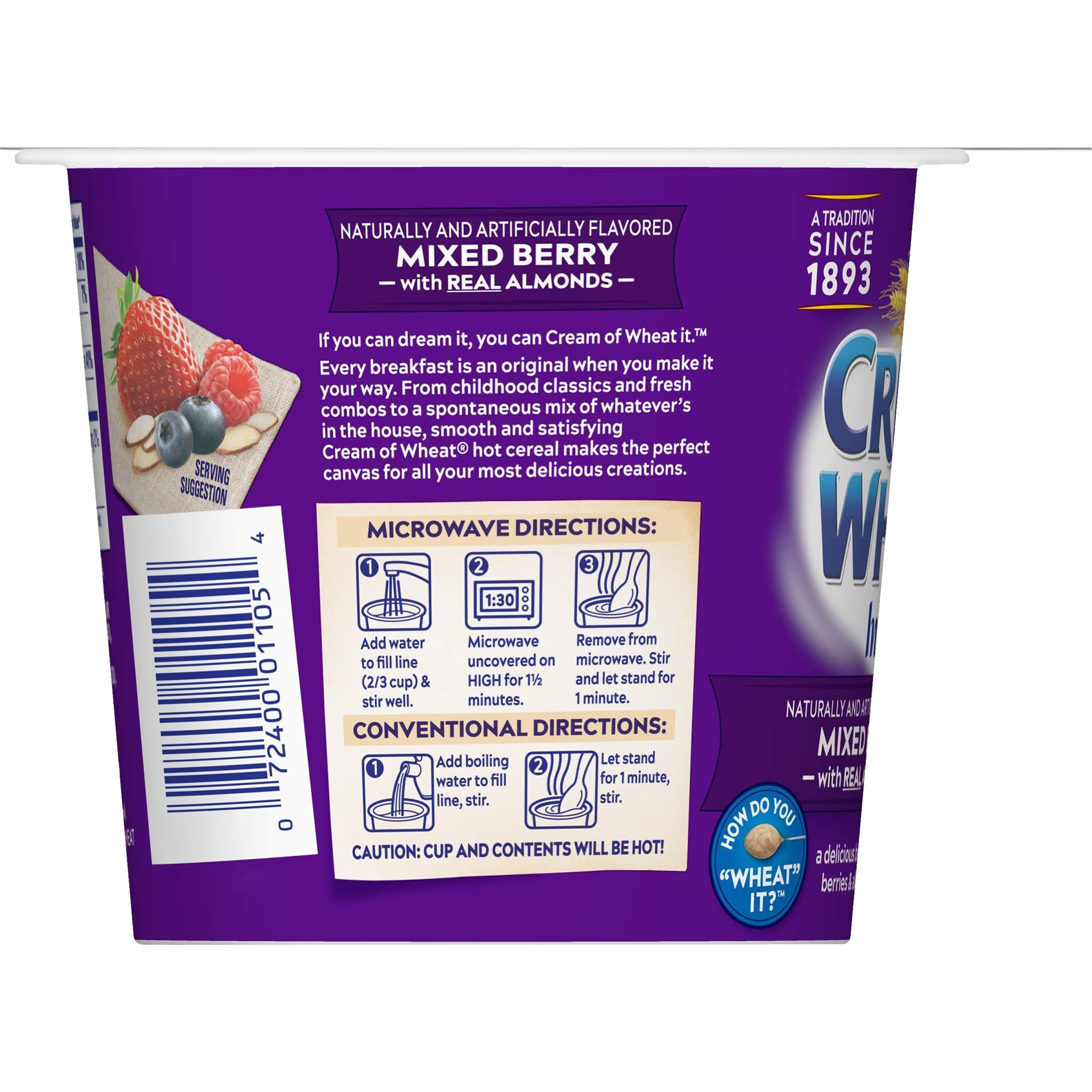 Cream of Wheat Instant Hot Cereal To-Go Cups, Mixed Berry with Almonds, 2.29 Ounce