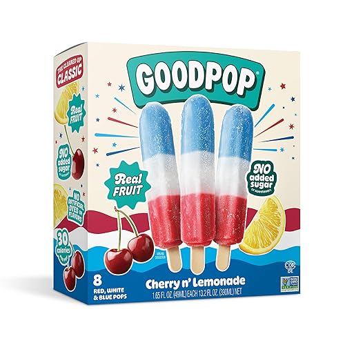 GoodPop - Organic Cherry N' Lemonade Assorted Freezer Pops - 100% Fruit Juice, No Artifical Dyes or Flavors, No Added Sugar, 8 Count