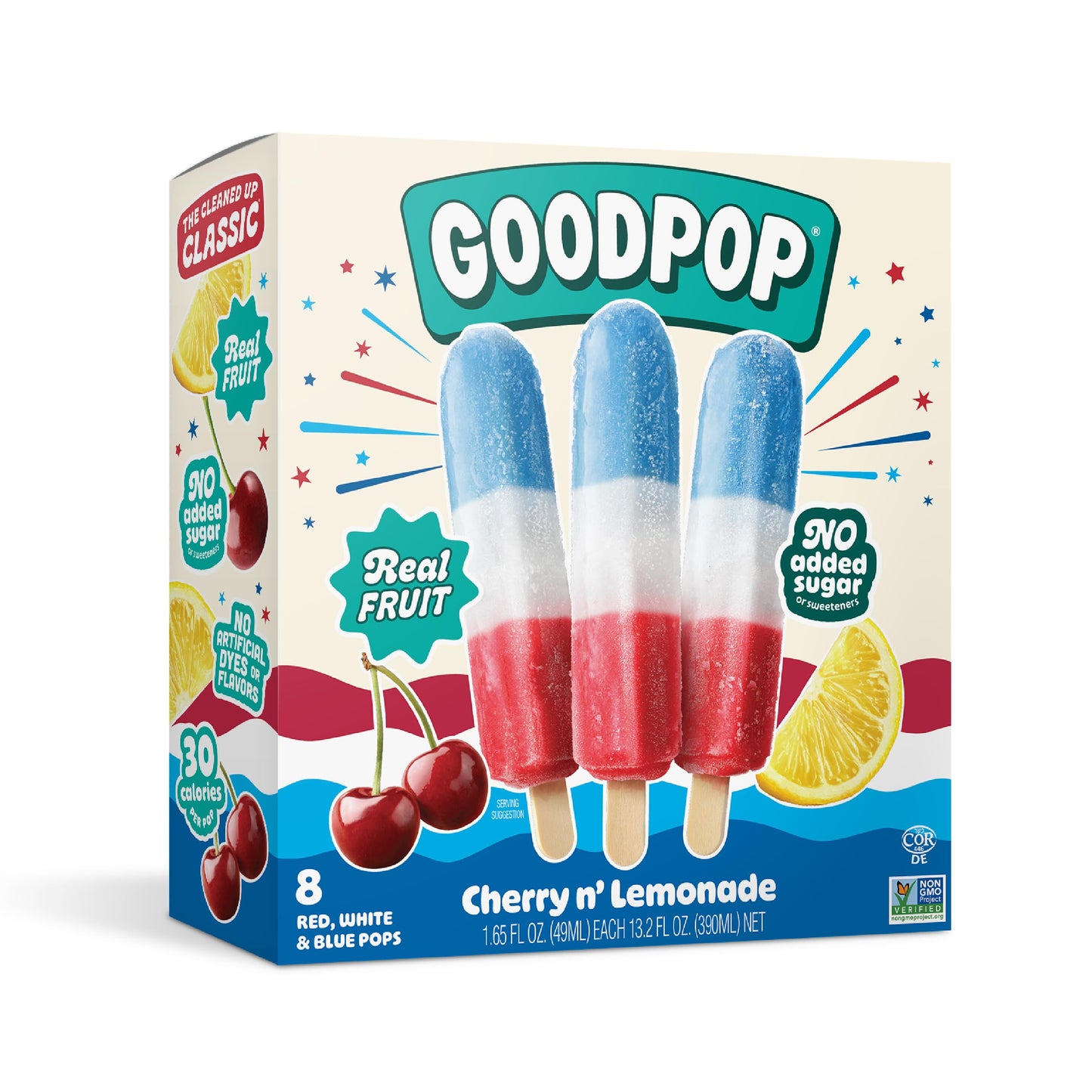 GoodPop - Organic Cherry N' Lemonade Assorted Freezer Pops - 100% Fruit Juice, No Artifical Dyes or Flavors, No Added Sugar, 8 Count