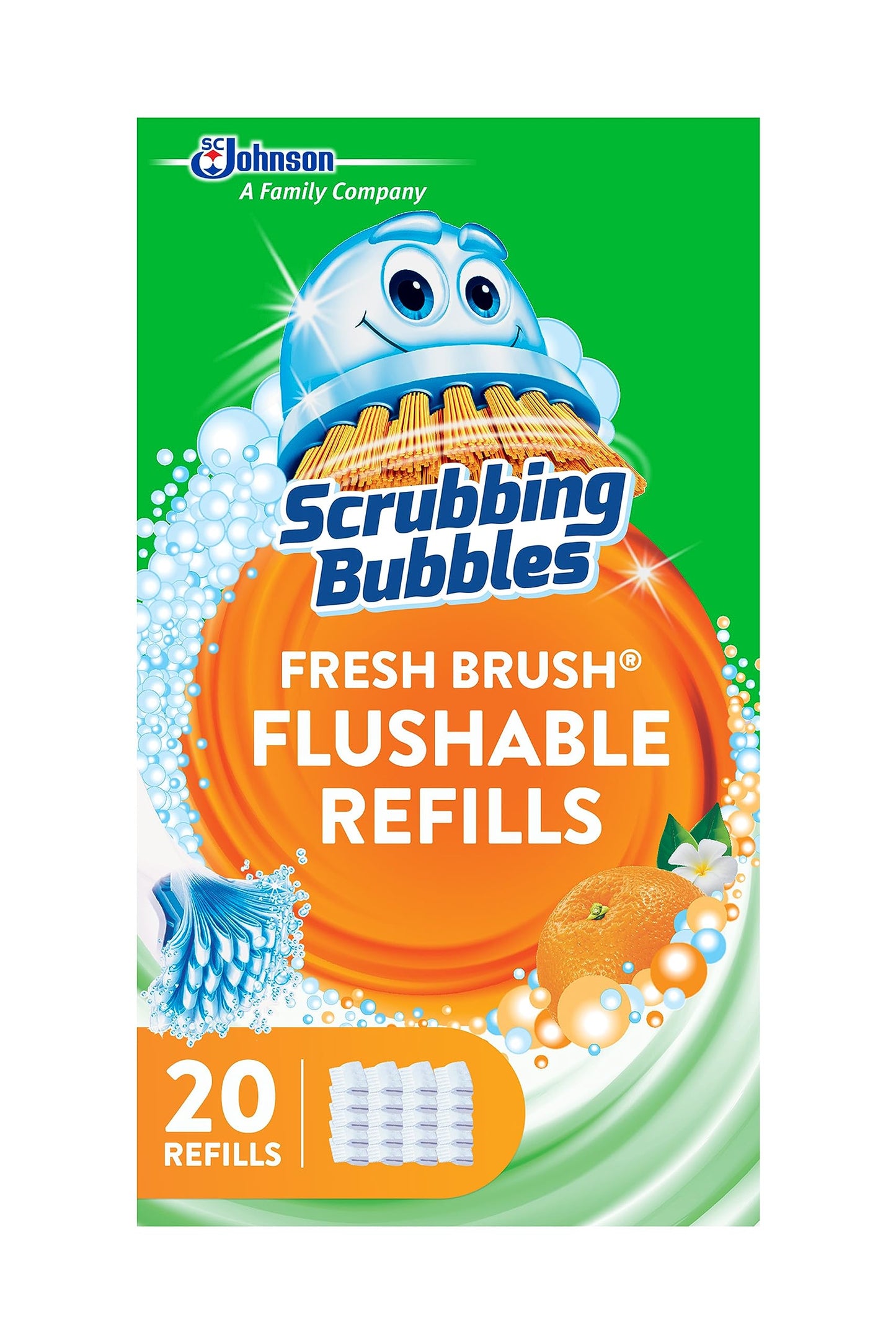 Scrubbing Bubbles Flushable Toilet Bowl Wand Cleaner Refills, Fresh Brush Cleaner Toilet Refill Pads, Removes Limescale & Odors, Citrus Scent, 20