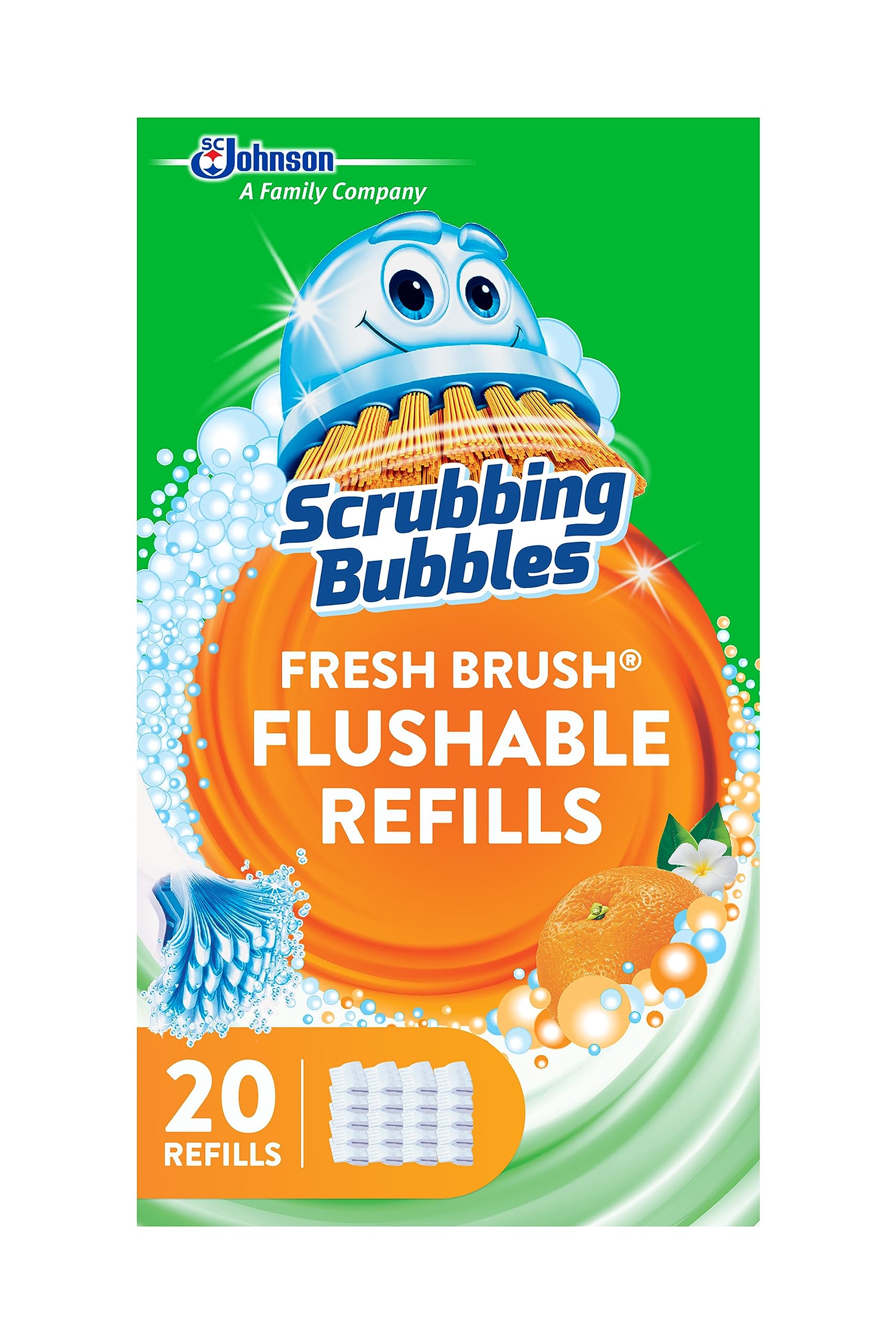 Scrubbing Bubbles Flushable Toilet Bowl Wand Cleaner Refills, Fresh Brush Cleaner Toilet Refill Pads, Removes Limescale & Odors, Citrus Scent, 20